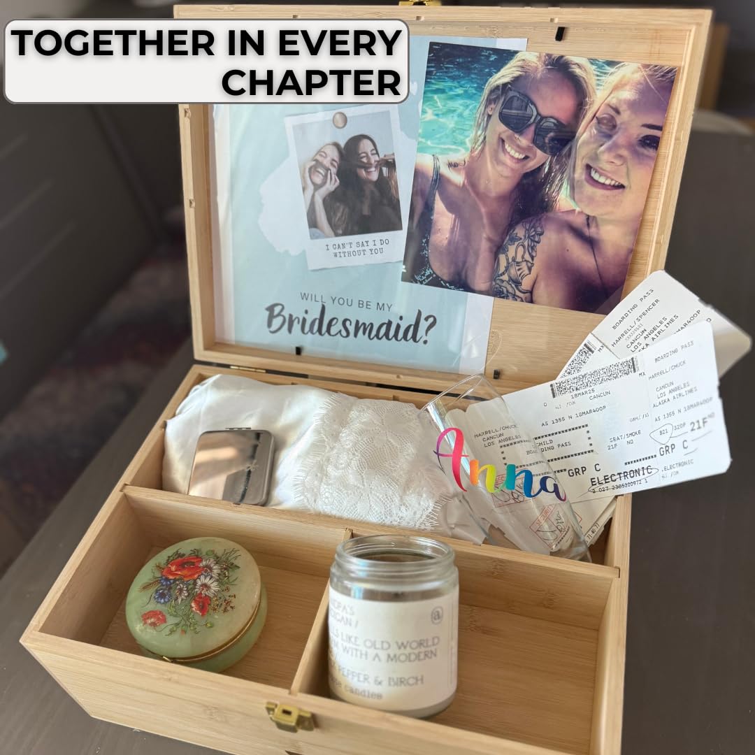 Baby Keepsake Box with 5 Additional Memory Items – Bamboo Memory Box for Baby Girls & Boys – Handprint Kit, Milestone Discs, Photo Corners, Glass Vials, Burlap Bag