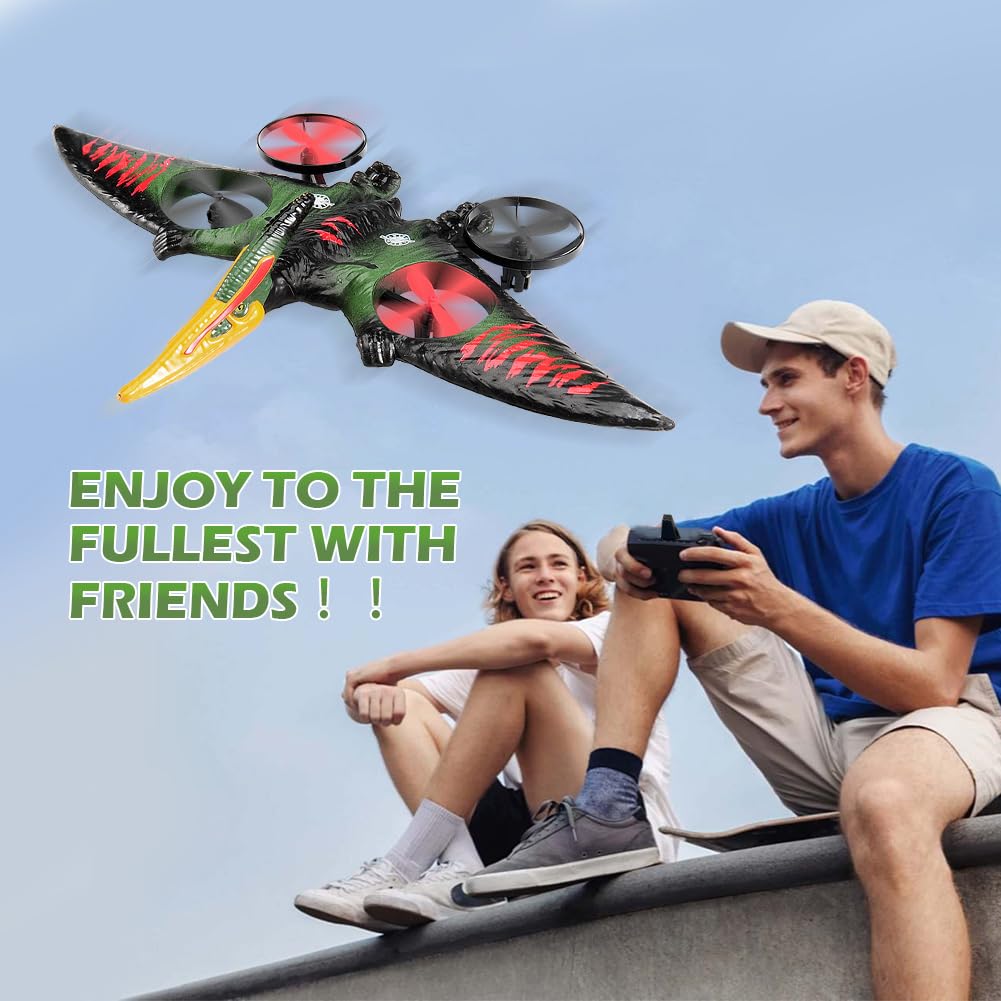 Dinosaur Remote Control Drone, 2.4G EPP Foam RC Pterodactyl Hobby RC Airplanes with 6-Axis Gyro, One Key Takeoff Landing, Stunt Roll & 360 Flip, Fighter Jet Toy Christmas Birthday Gift for Boys Girls