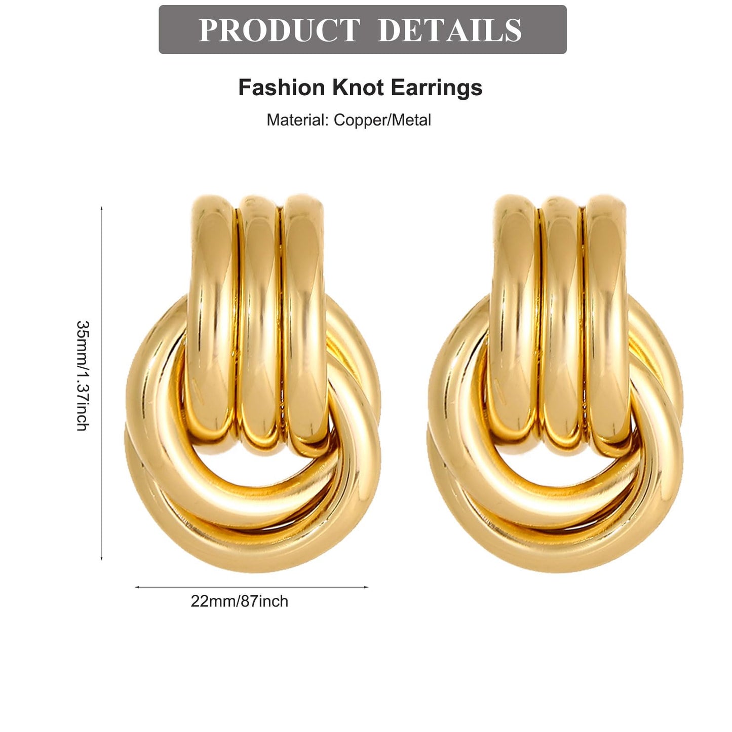 Chunky Gold Plated Earrings Big Knot Earring for Women Golden Drop Dangle Statement Earrings Jewelry