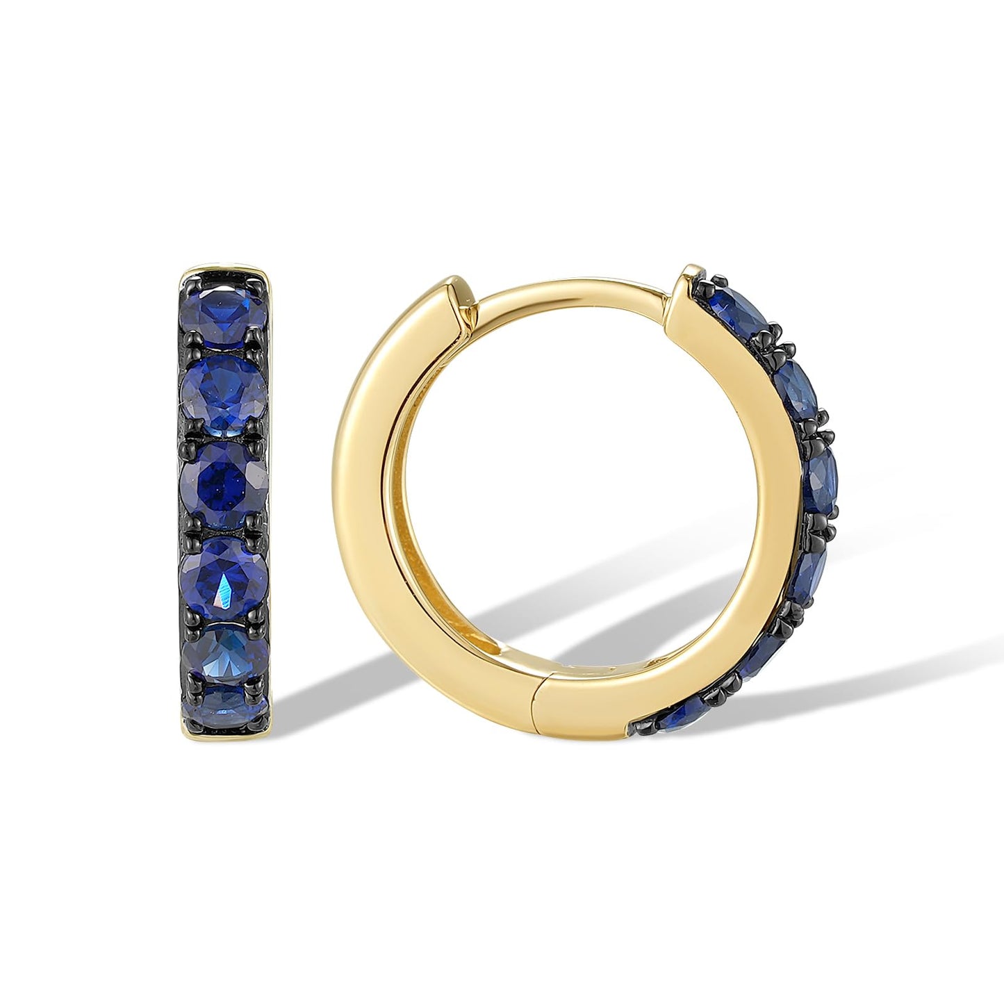 Santuzza 10K Yellow Solid Gold 0.8 ct Sapphire Dainty Huggie Hoop Earrings for Women
