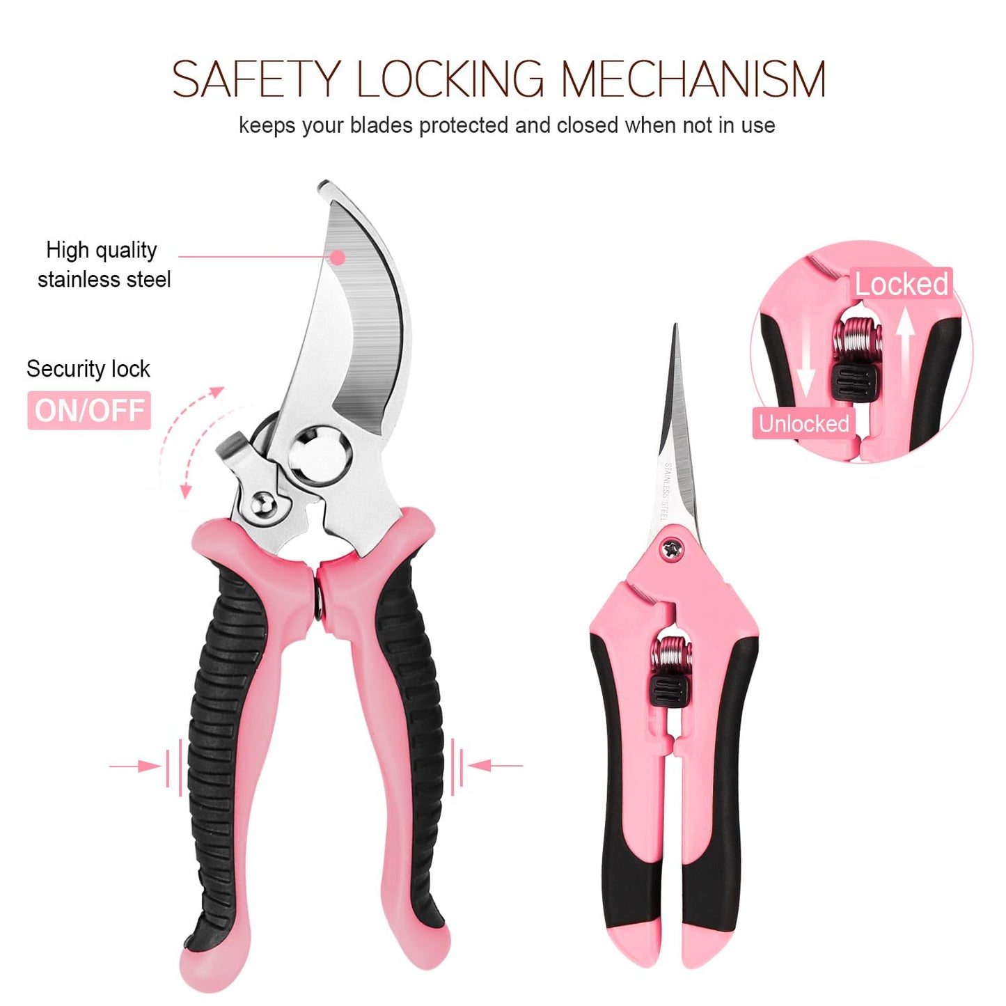 4 Packs Garden Pruning Shears Stainless Steel Blades Handheld Pruners Set with Gardening Gloves(Pink)