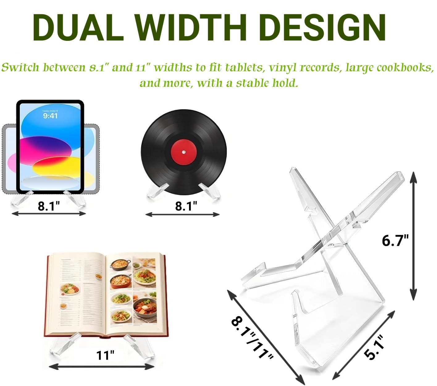 Cookbook Stand for Kitchen Counter Holds Books, Acrylic Cookbook Holder for Kitchen Counter Decor, Adjustable & Multifunctional Recipe Book Holder, Clear Display Holder