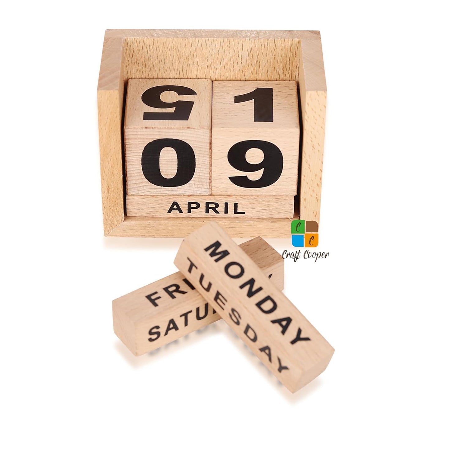 Craft Cooper Wooden Perpetual Block Calendar for Desk, Wood Month Date Display Blocks for Teachers, Students, Classroom, Rustic Farmhouse Office Decor, Desk Accessories