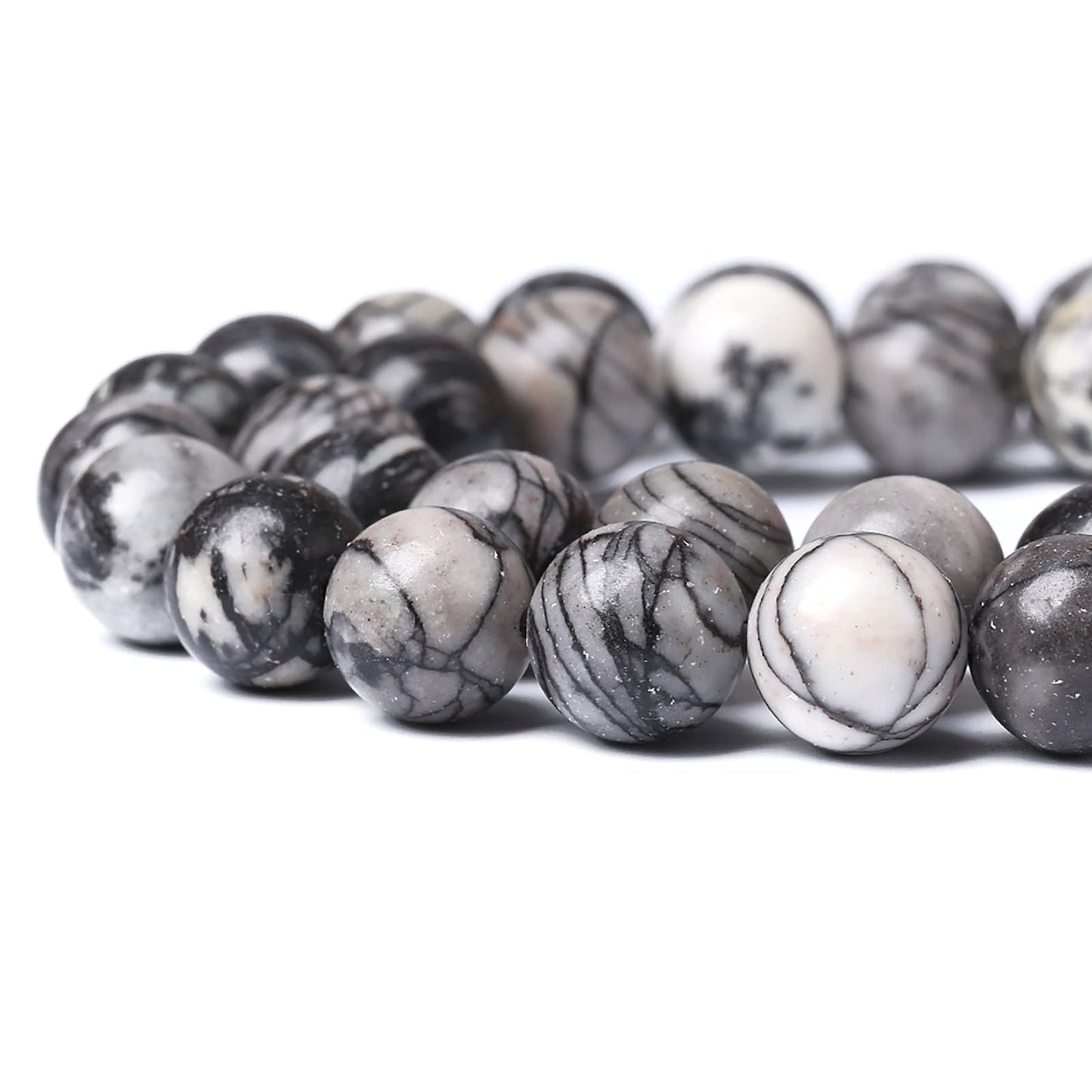 38pcs 10mm Natural Stone Beads Spider Web Stone Round Loose Spacer Energy Stone Healing Power Beads for Jewelry Making DIY Bracelet Necklace 15"