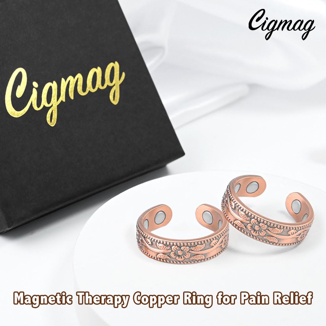 Cigmag 9X Copper Rings for Women Men, with Powerful Magnets, Adjustable Solid Pure Copper (Plum)