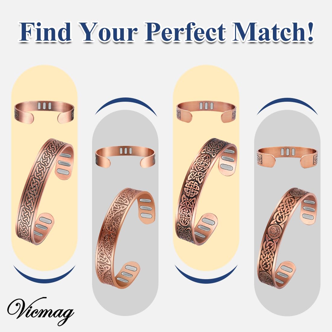 Vicmag Copper Bracelet for Men 9X Strength Magnetic Bracelet Men 99% Pure Copper with 5000 Gauss Magnets, Present Box Adjustable(Ax Knot)