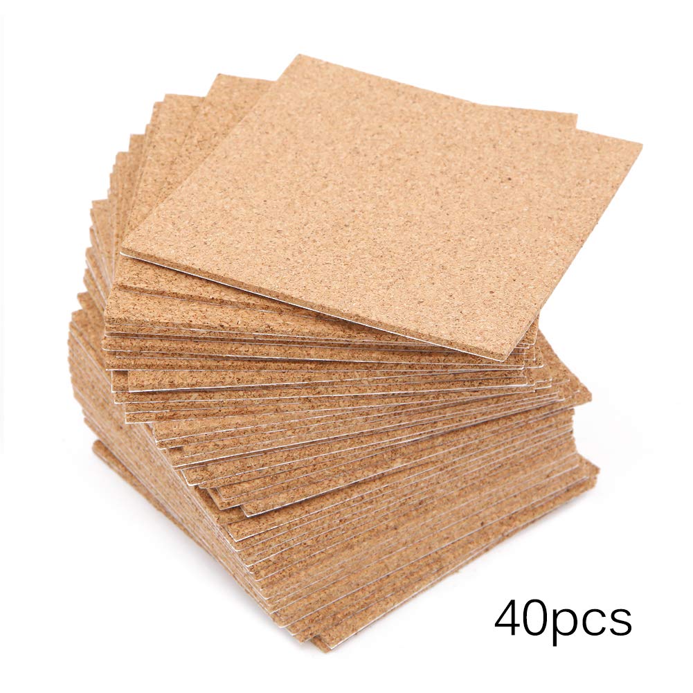 40 Pcs Square Self-Adhesive Cork Sheets,4"x 4" Cork Mats Backing Sheets Mini Wall Cork Tiles for Heat Resistant Coasters and DIY Crafts Supplies
