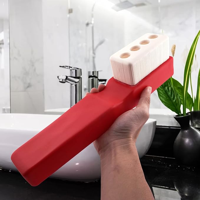 Shatterproof Toothbrush Holder – Fun Giant Toothbrush-Shaped Design for Kids – 4-Slot Stand for Toothbrushes, Pens, or Pencils – Durable PVC with Drainage Hole for Clean & Hygienic Storage