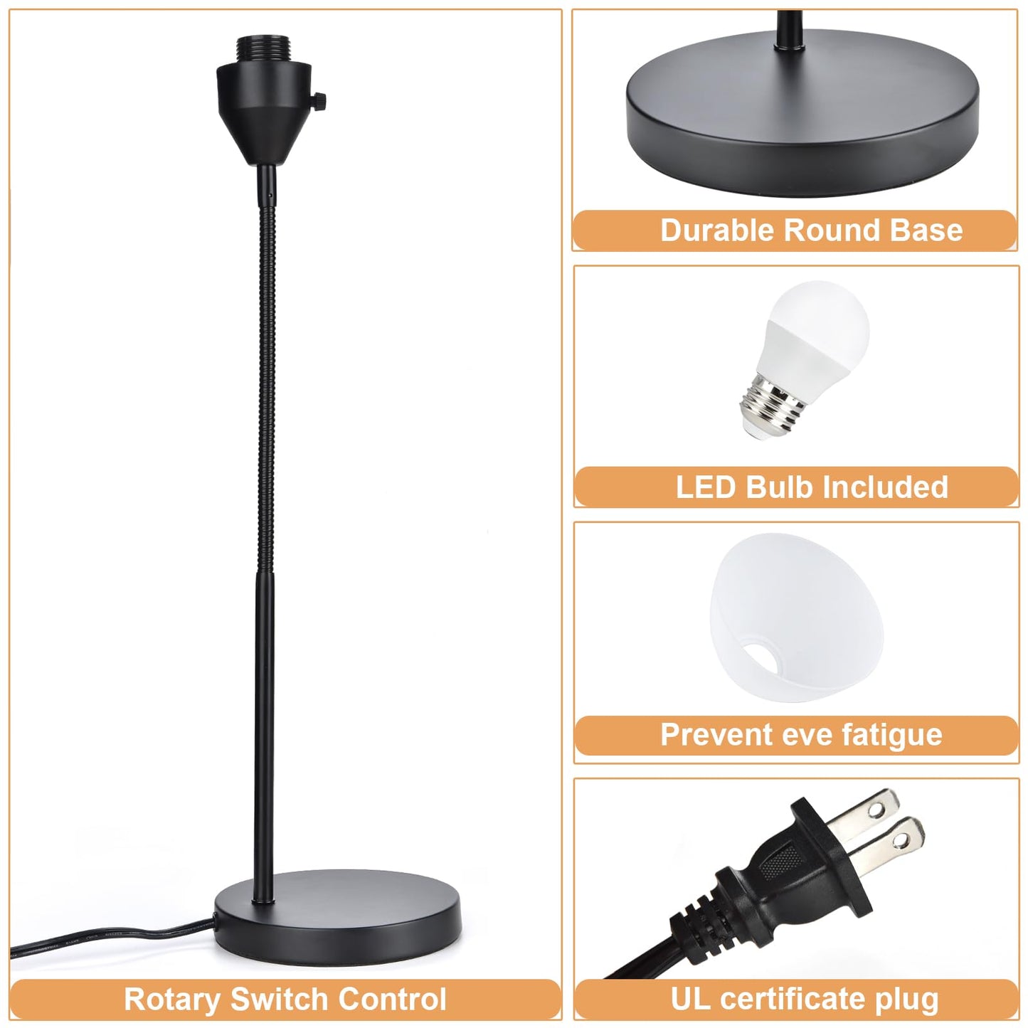RISLG LED Desk Lamp for Home Office, 3 Levels Dimmable Reading Light, Flexible Table Lamp for Bedside Office, Rotary Switch Control, Desk Lamp for College Dorm Study Lamp, Bulb Included, Black