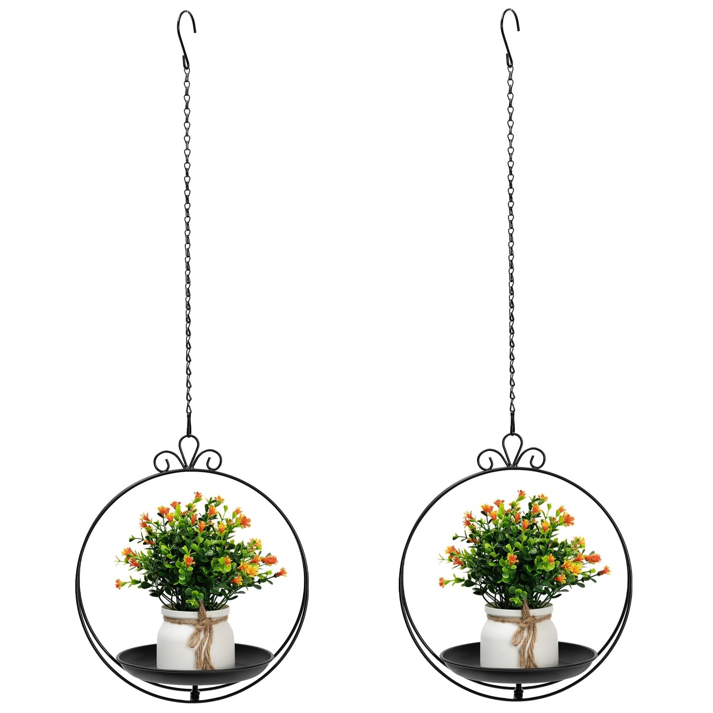 ZYUXUAN Hanging Planters for Indoor Plants, 2 Pack Metal Wall Ceiling Window Plant Hangers Kit with Trays and Chains for Succulents Pothos Herbs Balcony Patio Living Room