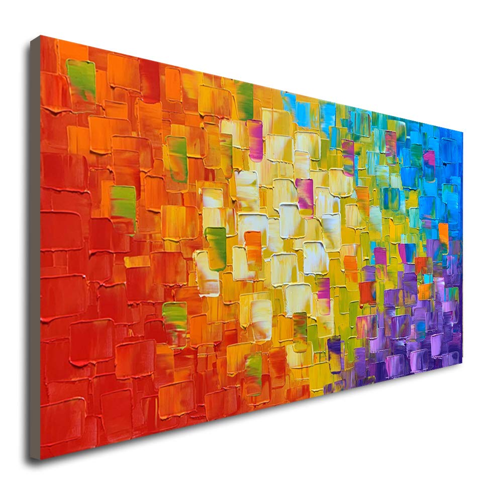 Seekland Art Hand Painted Texture Oil Painting on Canvas Abstract Wall Art Deco Contemporary Artwork Framed Ready to Hang 40x20 inch