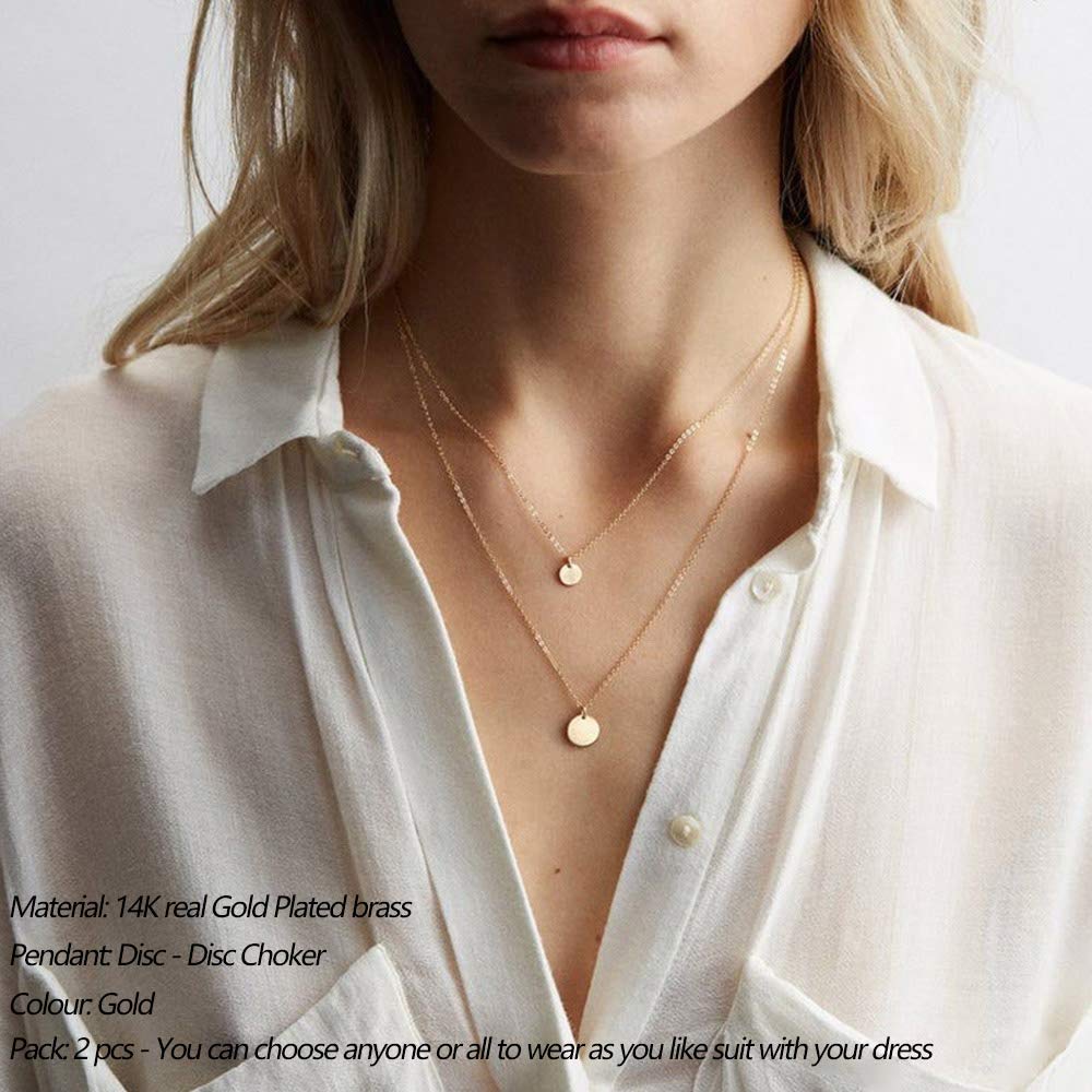 Turandoss Disc Choker Pendant Layering Necklace Simple Adjustable Layering Disc Necklaces for Women Jewelry