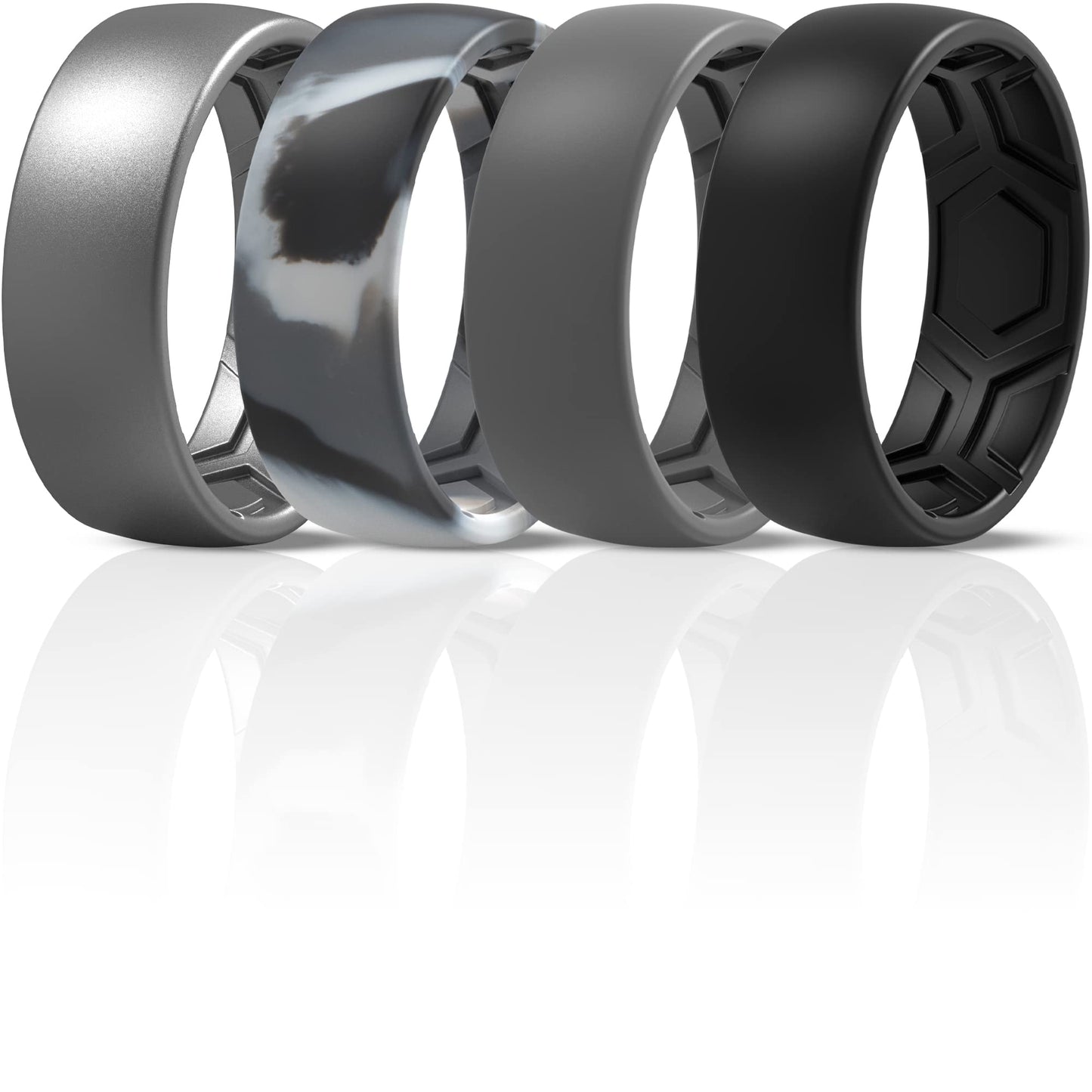 ThunderFit Men's Patterned Silicone Rings, 8mm Wide 2.2mm Thick Rubber Bands,Variety Multipack 1,4,7