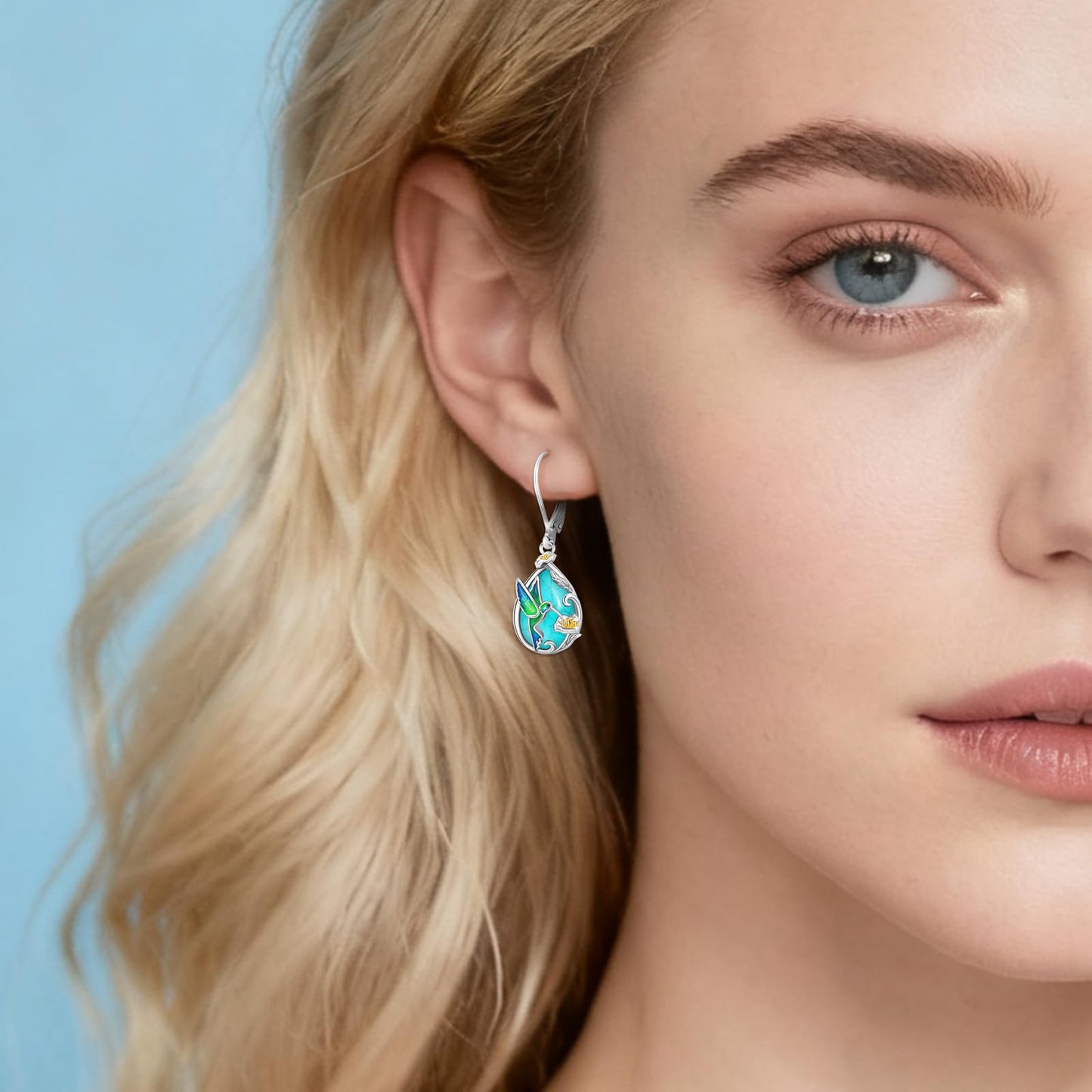 Eusense Turquoise Earrings Sterling Silver Hummingbird Earrings for Women Teardrop Drop Elegant Nature-Inspired Hummingbird Jewelry Gift