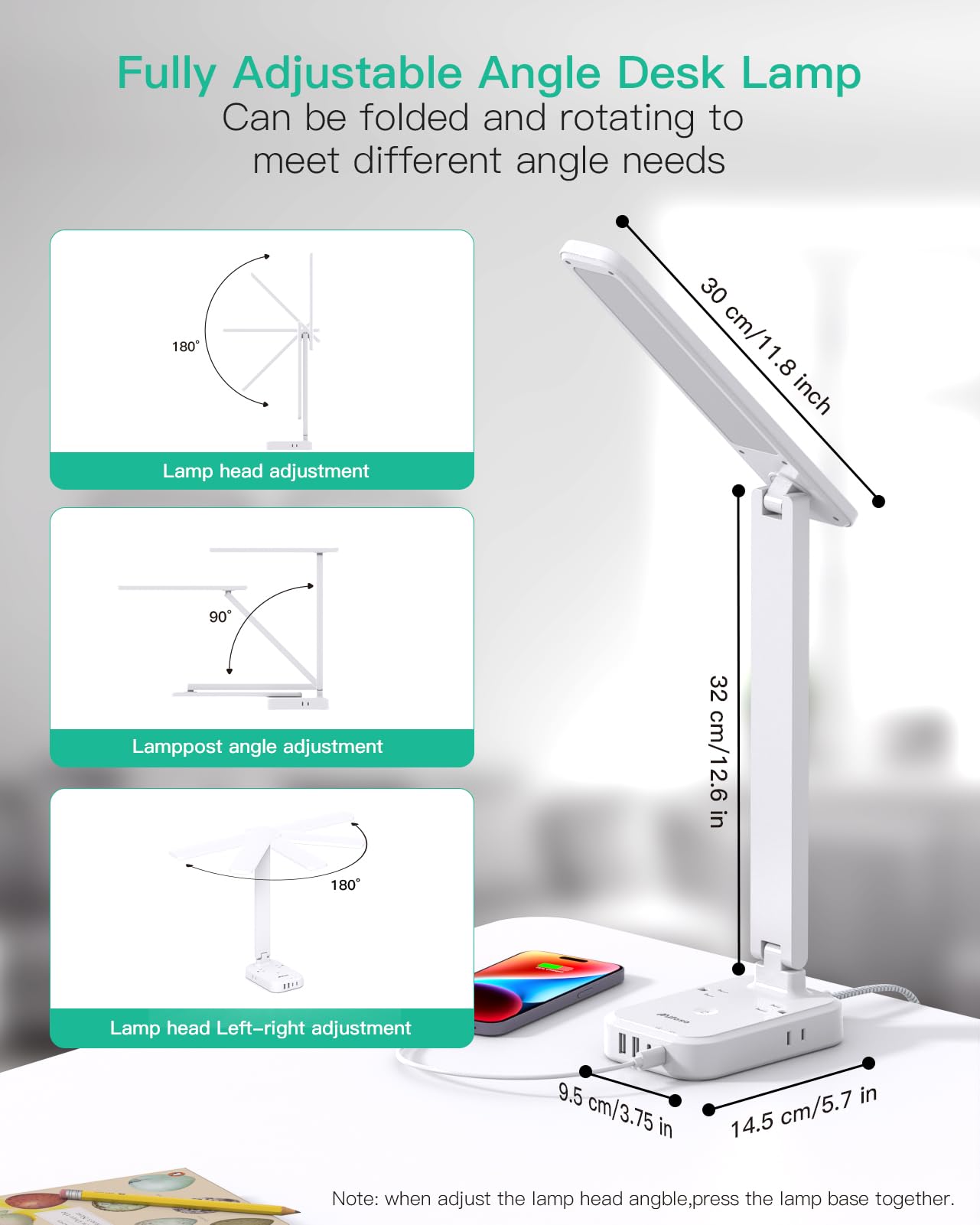 Power Strip with LED Desk Lamp, PD 30W Touch Desk Lamps, 4 Outlets 4 USB Ports(2 USB C) Small Desk Lamp 5FT Extension Cord Table Lamp for Home Office College Dorm Room Essentials Bedroom Bedside Study