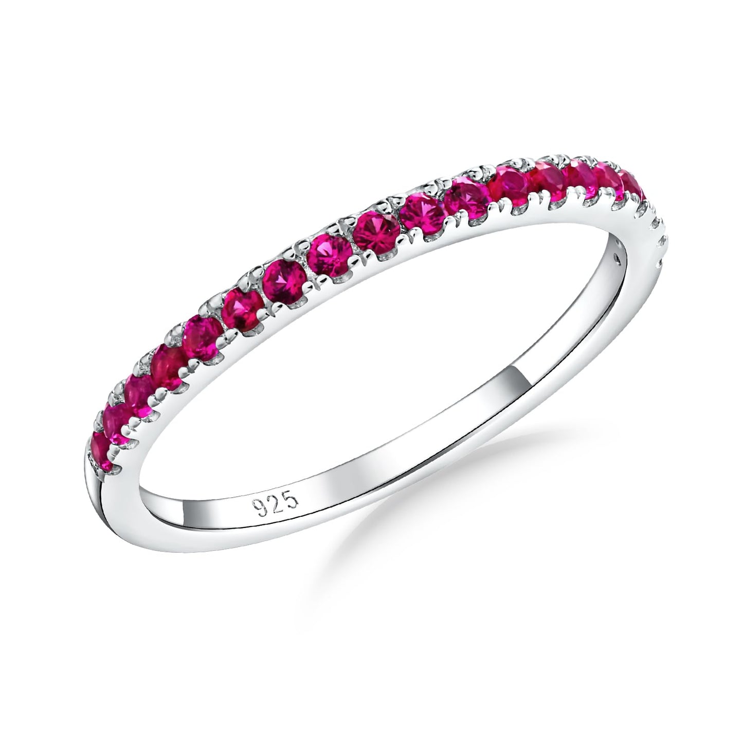 0.4 Cttw Ruby Wedding Ring 925 Sterling Silver Stackable Half Eternity Band July Birthstone Inlaid Red Stone Promise Cocktail Rings for Men Women, Size 7