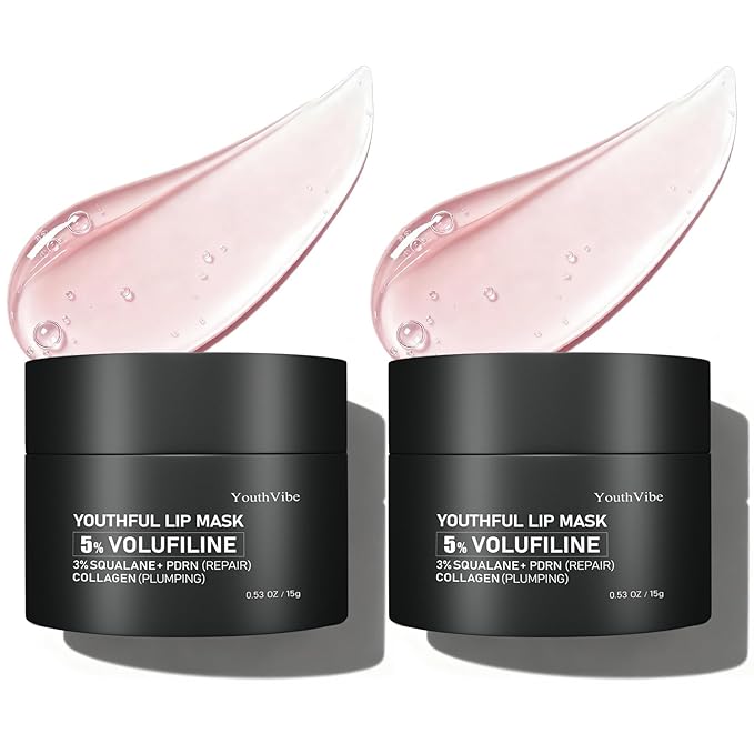 YouthVibe Lip Sleeping Mask Overnight Moisturizing - 5% Volufiline, Squalane, Shea Butter, PDRN & Collagen Hydrating Lip Mask for Dry, Flaky Lips, Pack of 2
