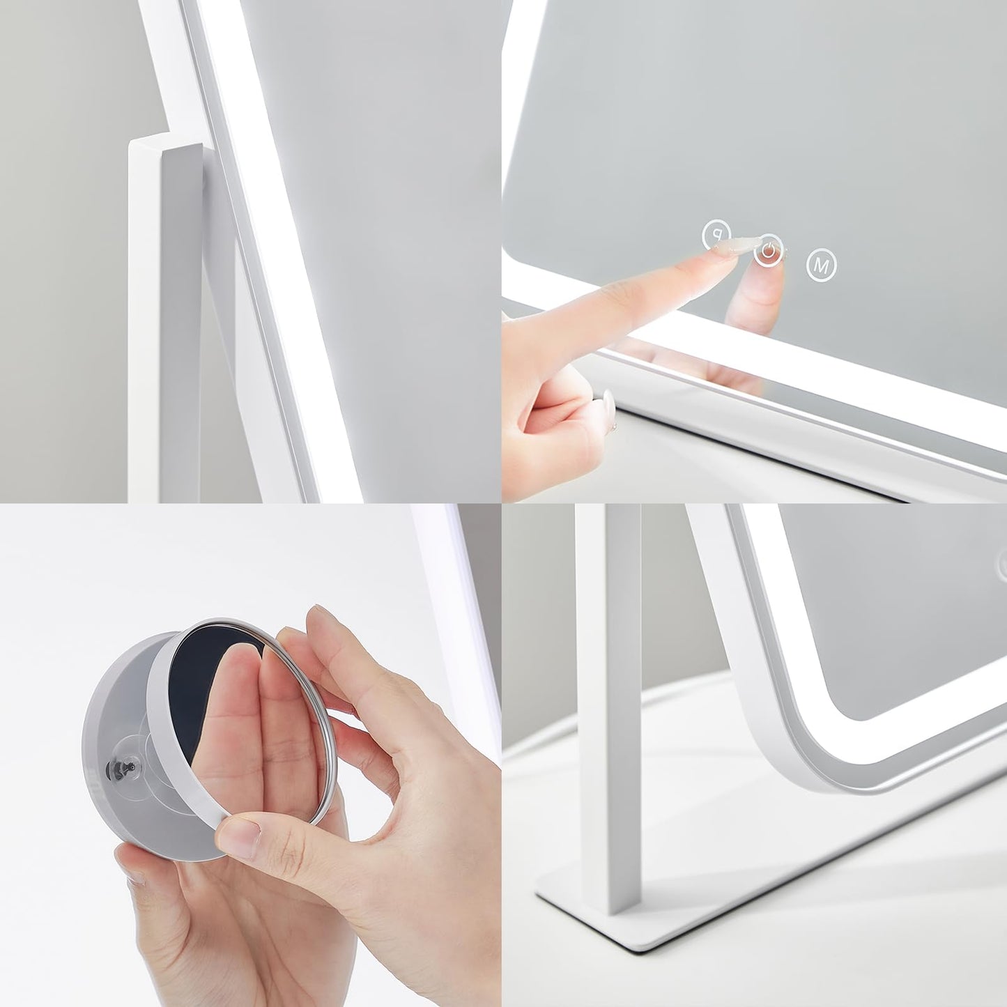 HIEEY Vanity Mirror with Lights, 14.1" x 12" Makeup Mirror with Lights, Three Color Lighting Modes, and 5X Magnification Mirror, Smart Touch Control, 360°Rotation (White,Gift Box)