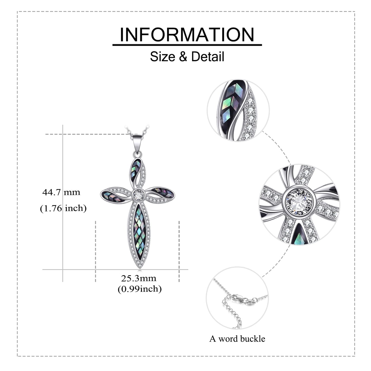 ONEFINITY Religious Cross Pendant Necklace 925 Sterling Silver Abalone Shell Cross Pendant Gifts for Women Jewellery