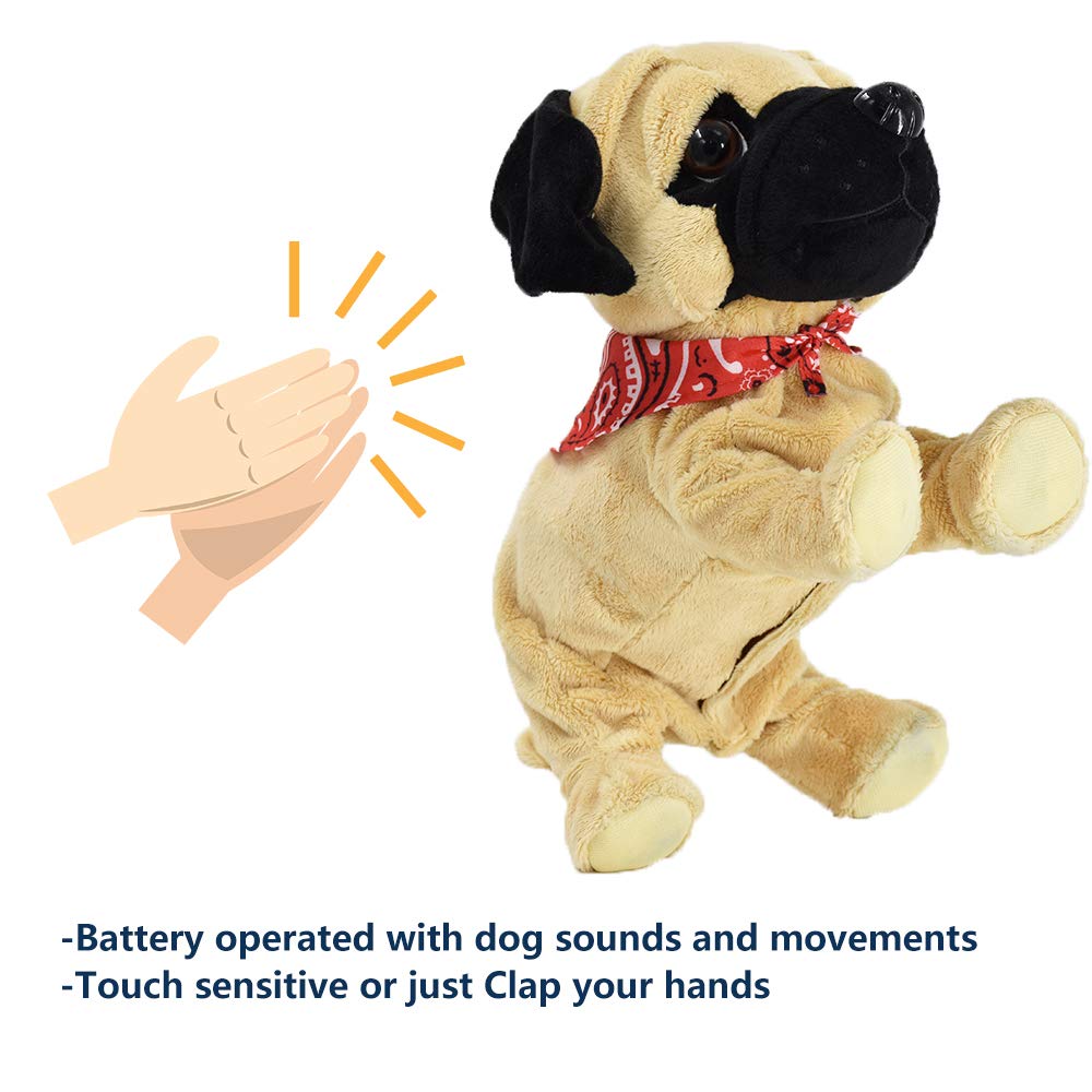 WEofferwhatYOUwant Pug Daddy - Interactive Plush Robot Dog Toy for Toddlers - Touch & Sound Activated, 8 Realistic Tricks - Barking, Crawling, High Five - Educational & Safe for Kids 18+ Months