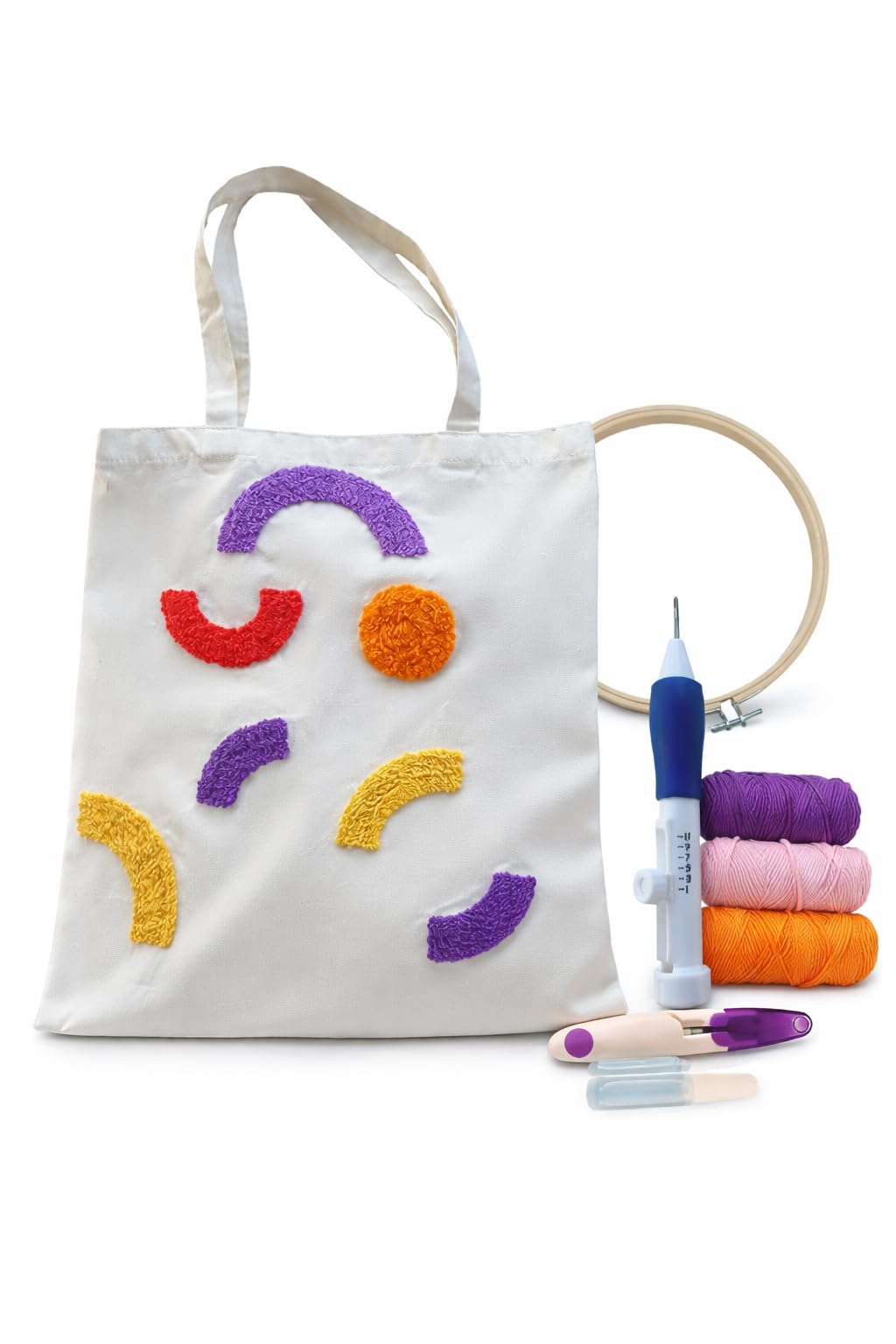 EMELINE'S HOME DIY Stitching Tote Bag Reusable - Punch Needle Kit - Punch Needle Kits Adults Beginner - Includes Printed Tote Bag, Tools, Yarn, Instructions and Video Tutorial