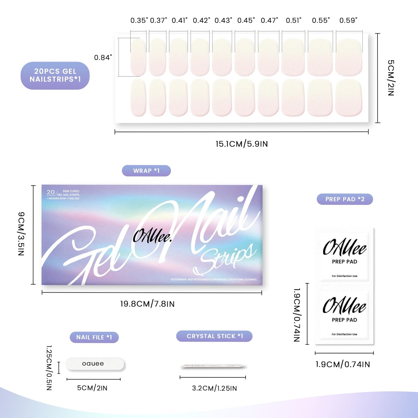 OAUEE Semi Cured Gel Nail Strips | Gel Nail Stickers with UV Light Required | Salon Quality, Easy Application and Removal（Dreamy White Neon Gradient Color）