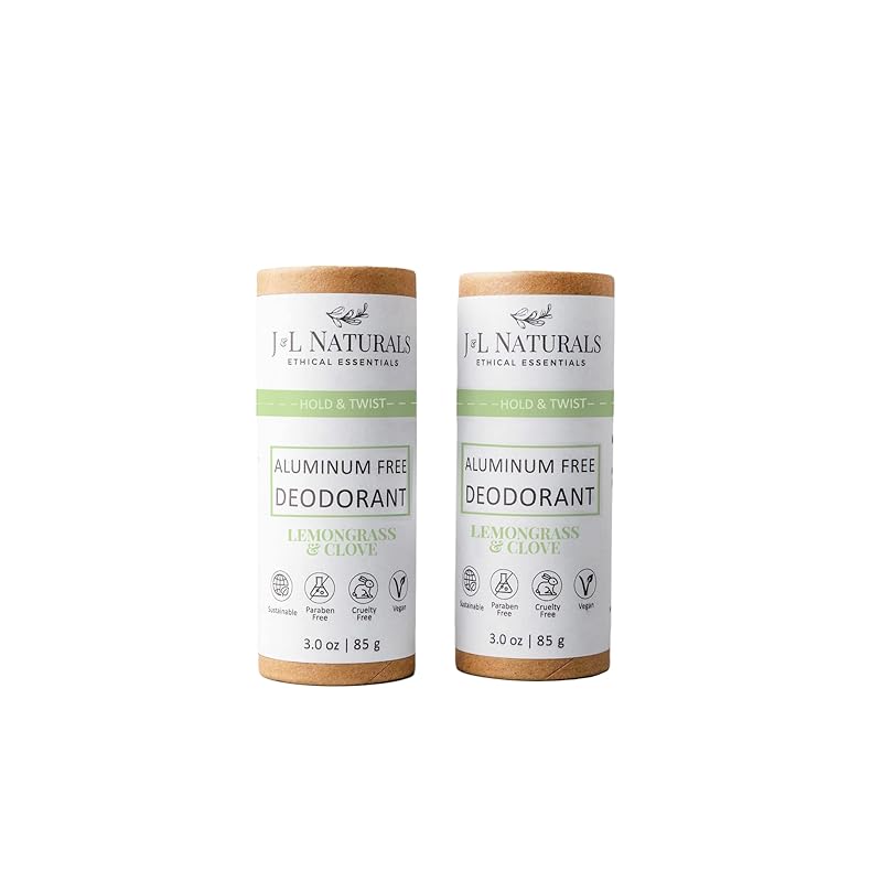 J&L Naturals Aluminum Free Deodorant for Men & Women | 100% Natural Ingredients With Coconut Oil, Shea Butter, & Essential Oils | Sustainable, Eco-Friendly (Lemongrass & Clove, 3.0 Oz (Pack of 2))