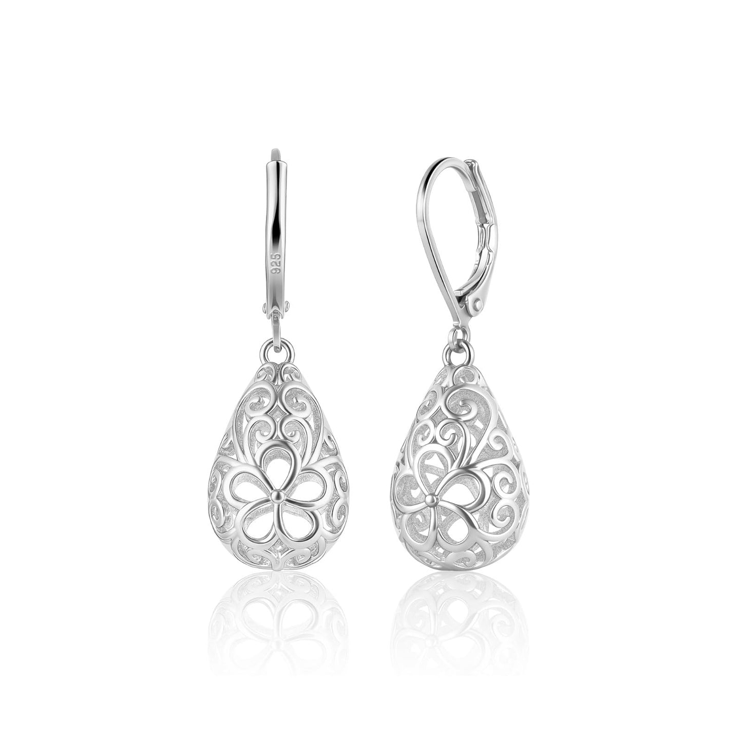 Teardrop 925 Sterling Silver Dangle Earrings for Women Hypoallergenic Filigree Leverback Drop Earrings Jewelry Gifts