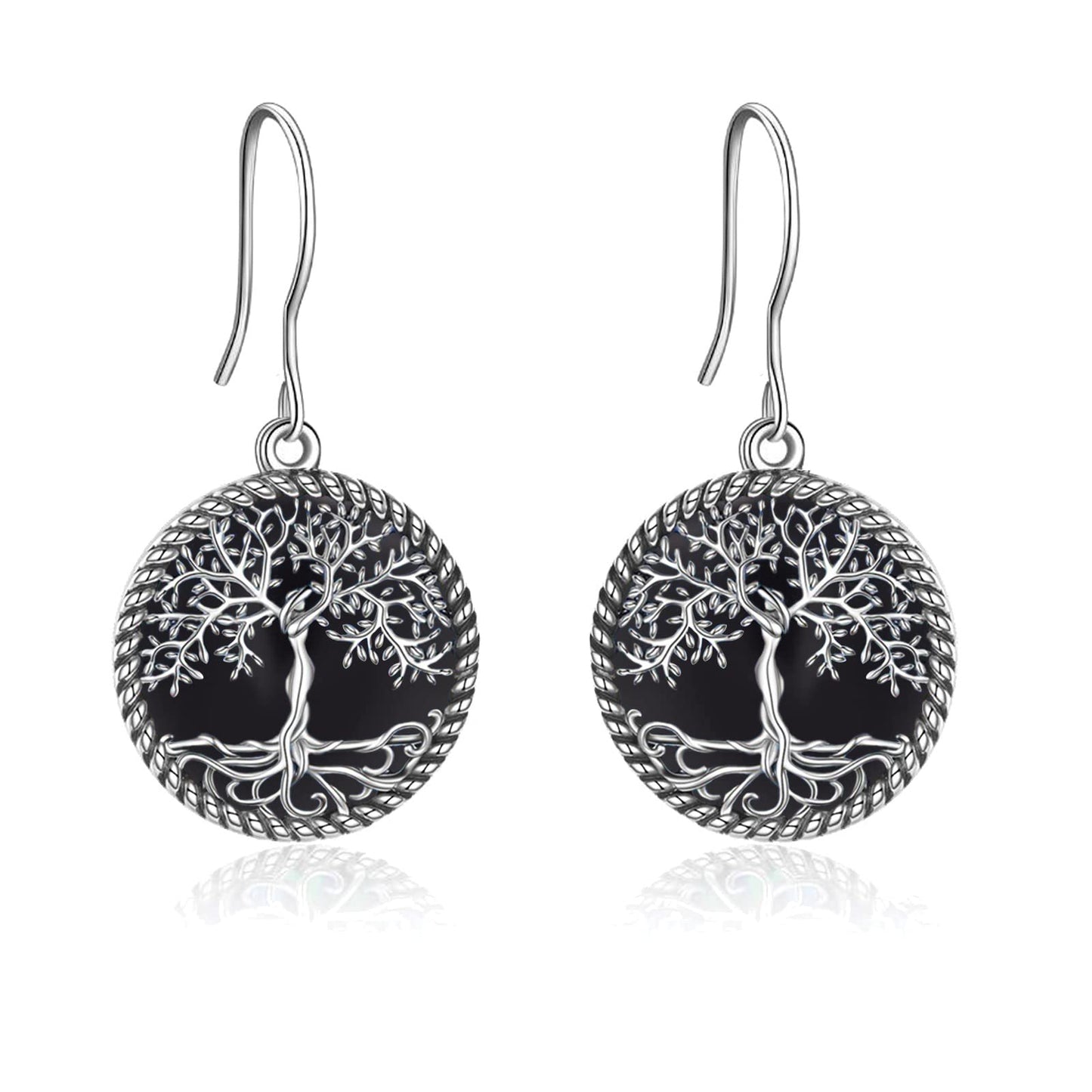 ONEFINITY Black Onyx Tree of Life Earrings Sterling Silver Tree of Life Dangle Drop Earrings Black Onyx Tree Jewelry for Women