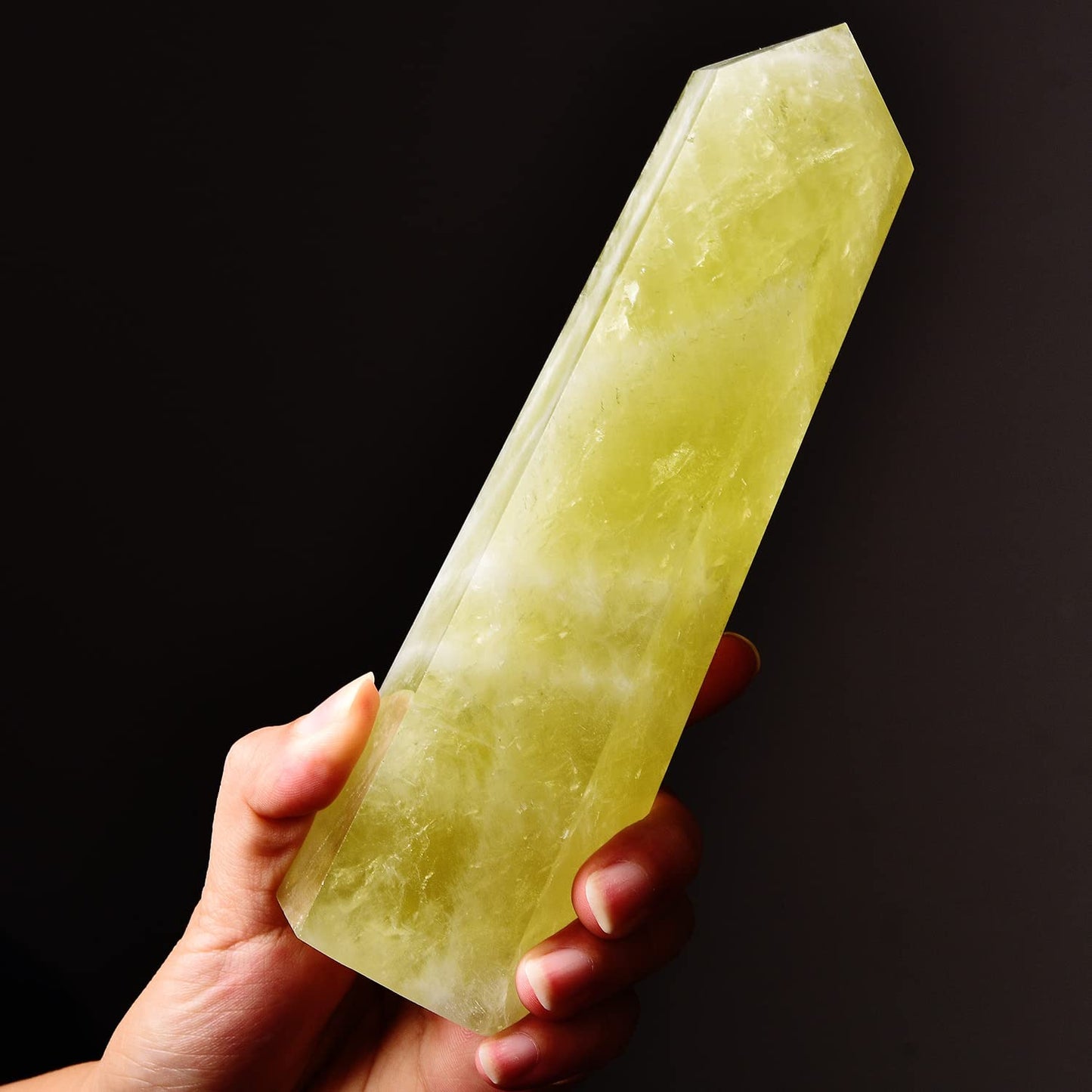AMOYSTONE Large Lemon Quartz Tower Healing Crystal Obelisk Wand 6 Faceted Reiki Meditation Stone 0.6-1.1 LBS