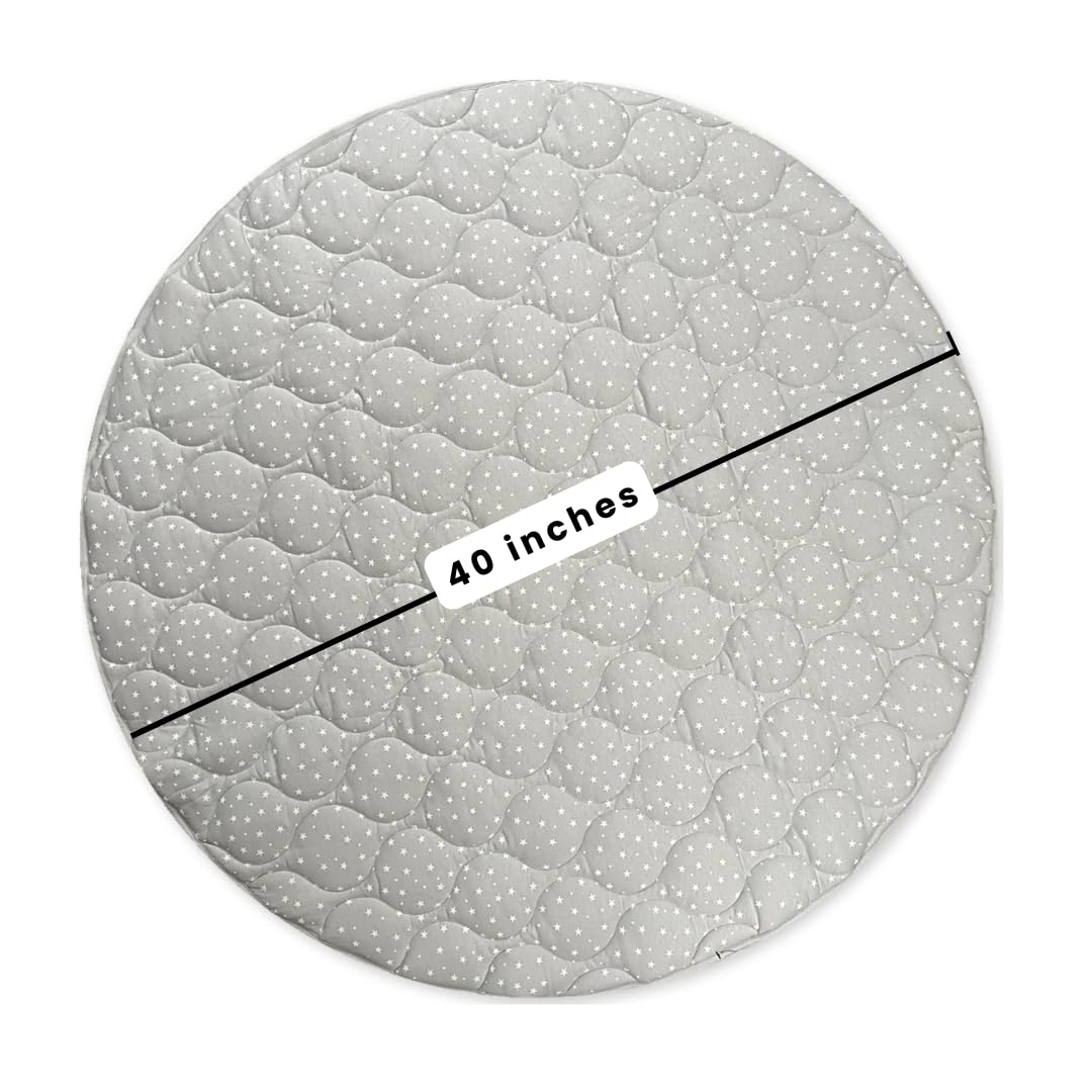 Byrd & Blume Round Baby Play Mat, Reversible Quilted Organic Cotton, Soft Circle Nursery Rug, Non Toxic, Foldable Portable, 40 Inch, Gray Stars/Solid Gray