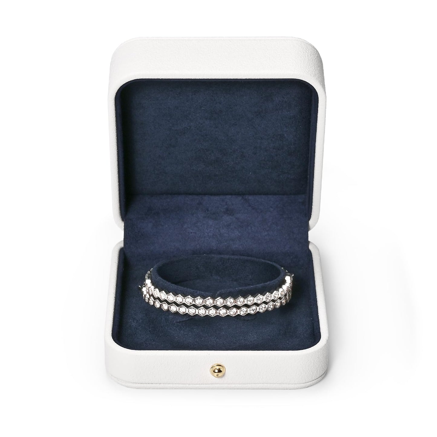 Woodten Blue Velvet Interior Jewelry Gift Box for Bangle Bracelet White PU Leather Bangle Box