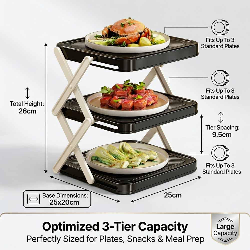 Multi-Layer Dish & Prep Tray Storage Rack, 3-Tier Foldable Food Prep Storage Rack, Easy to Store, Space-Saving, Food Prep Rack for Parties, Picnics, Kitchens & Outdoor BBQ (White*1)