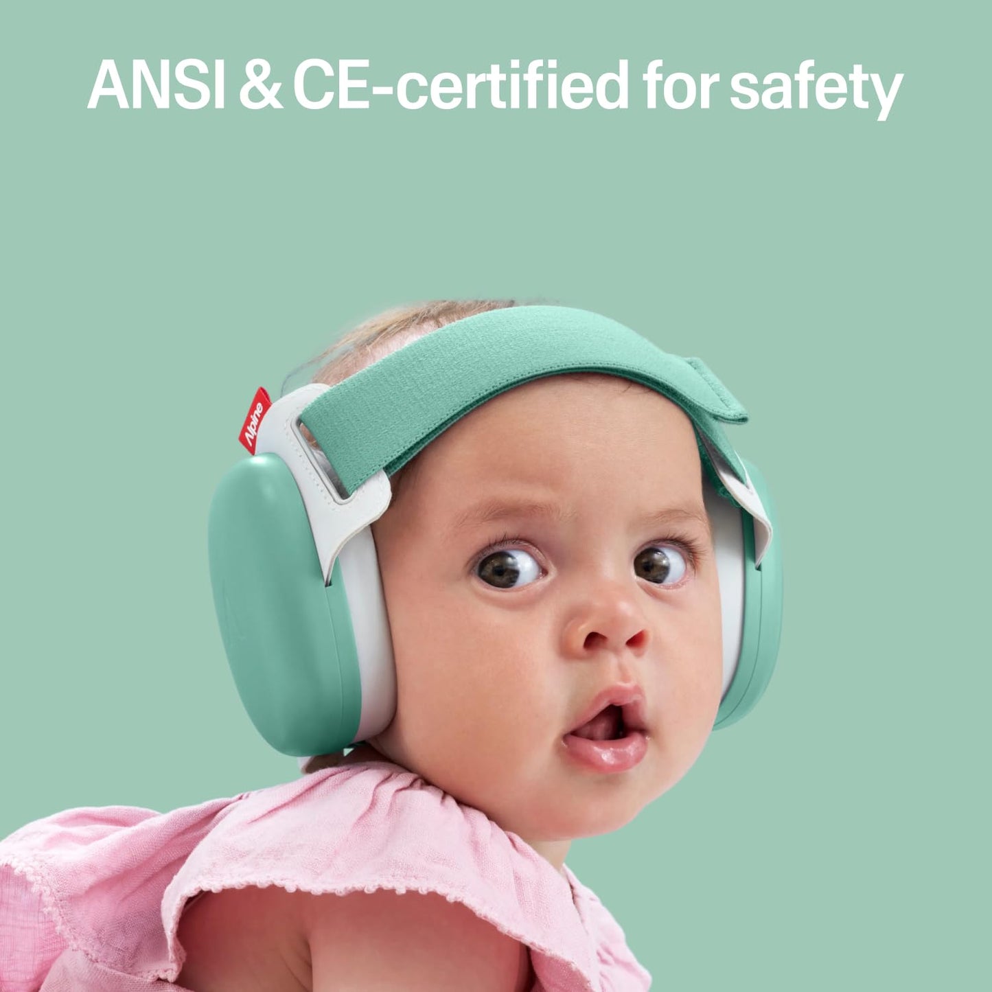 Alpine Muffy Baby Comfort - Protects Hearing for Babies and Toddlers - CE & ANSI Certified - Headband for Safe fit & Comfort - Adjustable for Ages 3-48 Months - 24dB Sound Reduction, Green