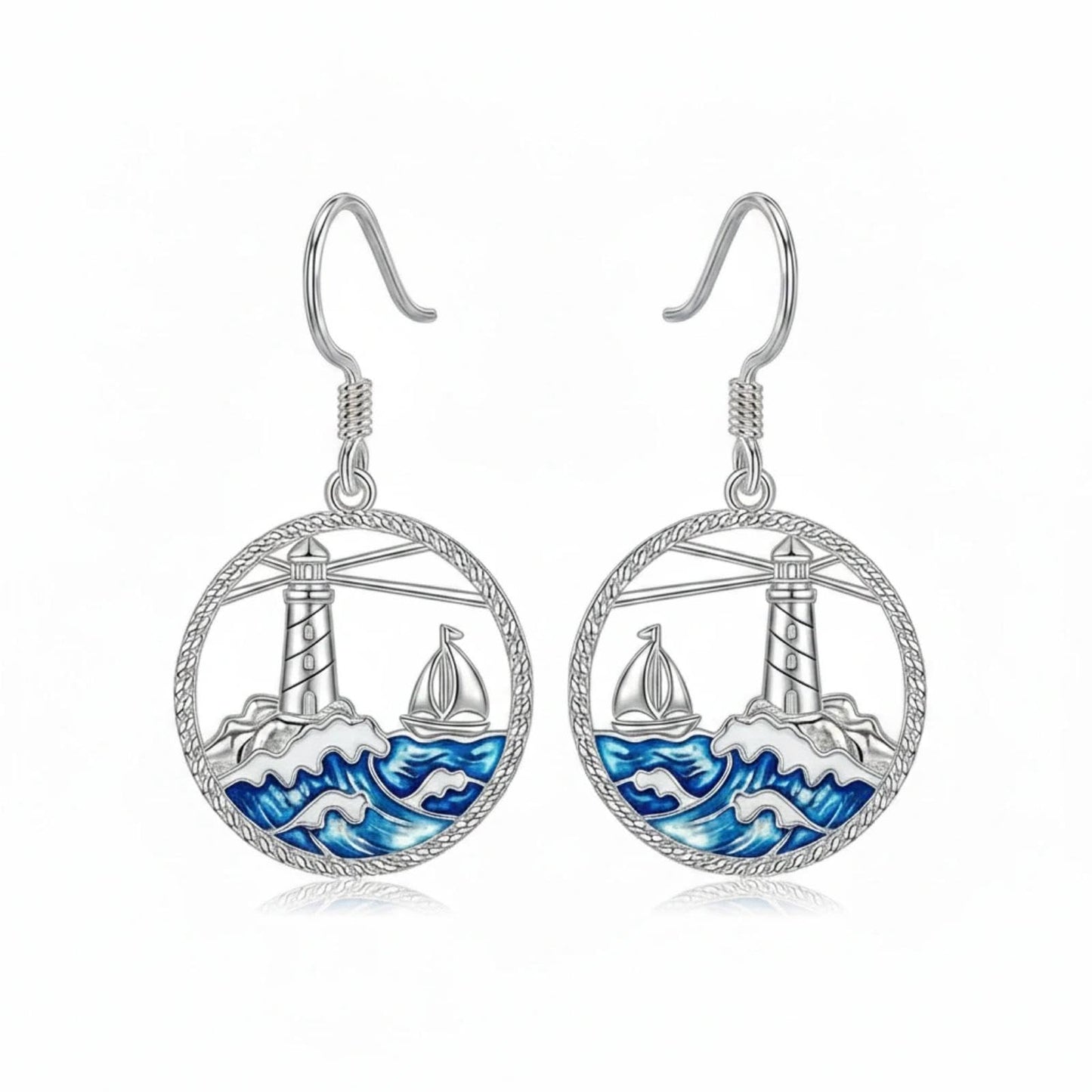 PROESS Lighthouse Earrings 925 Sterling Silver Ocean Wave Earrings Beach Jewelry Gift For Women Mother's Day