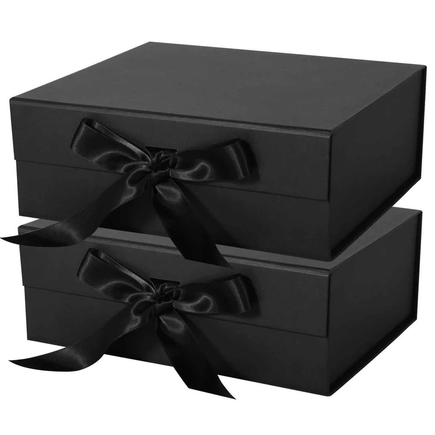 LFBOX Black Gift Box with Ribbon Magnetic Lids 10.2x9x3.74 in, Bridesmaid Groomsman Proposal Boxes, Wedding Graduation Storage Box 2 Pack