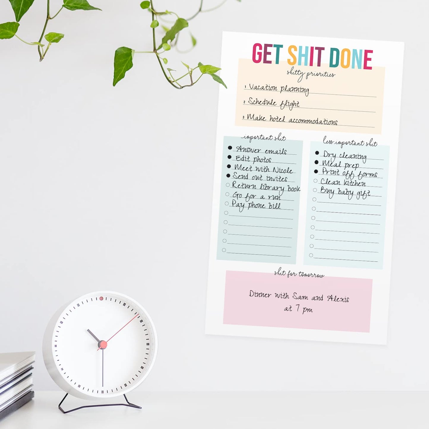 Get Shit Done to Do List / 6" x 10" Hilarious Sticky Note Fill in Task List / 50 Sheets Per Pad/Snarky Sticky Note Schedule Checklist/Made in USA