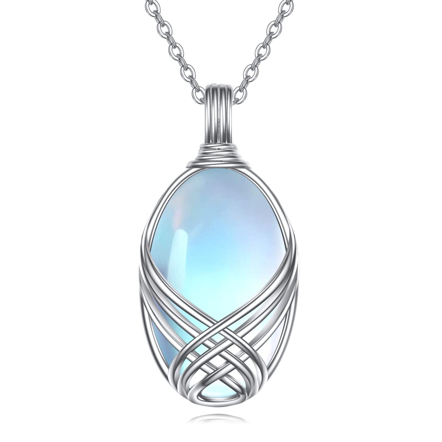 YAFEINI 925 Sterling Silver Moonstone Necklace Filigree Teardrop Pendant Necklace Jewelry for Women(E-Oval Moonstone Necklace)