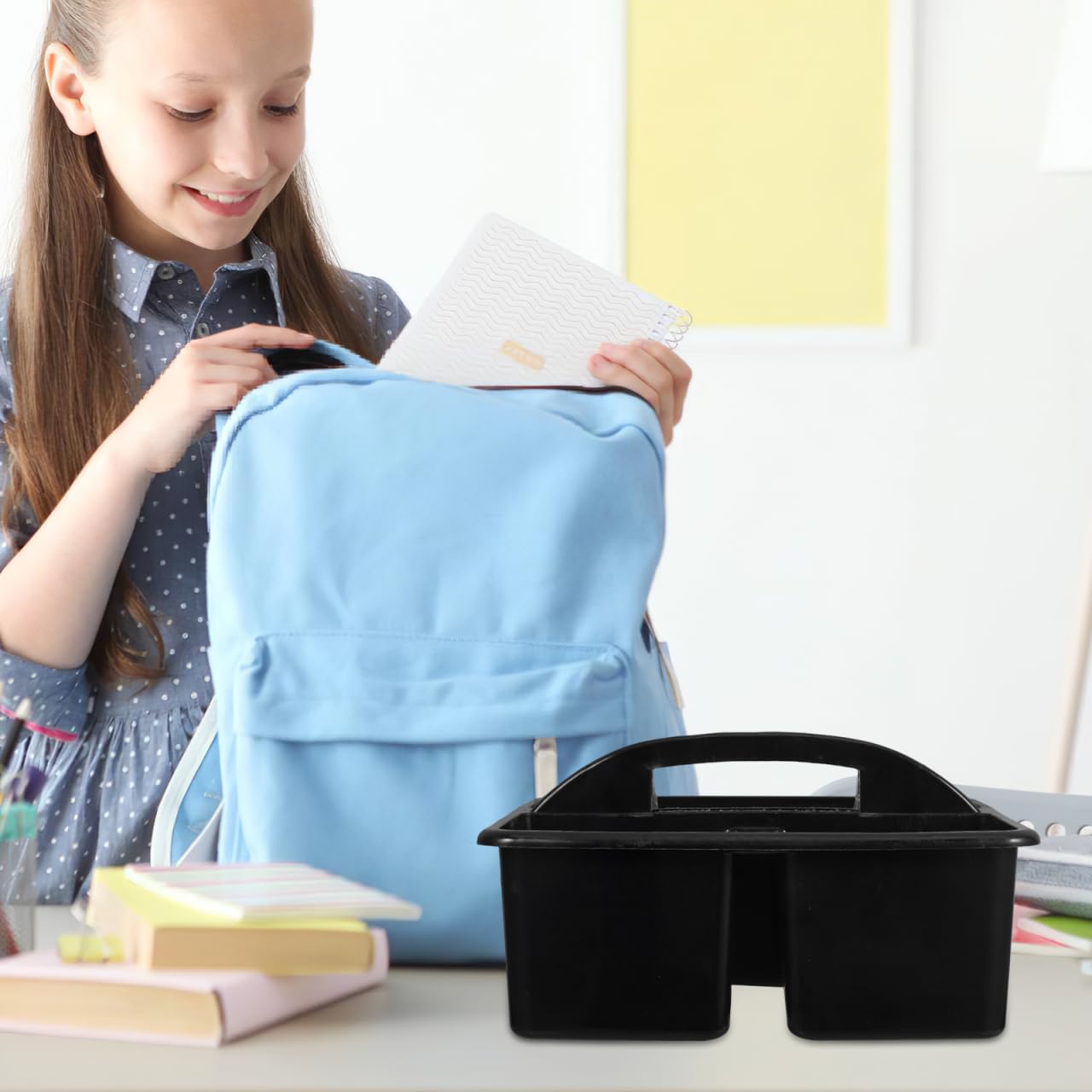 NUOBESTY 3-Compartment Plastic Caddy Organizer with Handle for Classroom Art Supplies and Kids Craft Storage