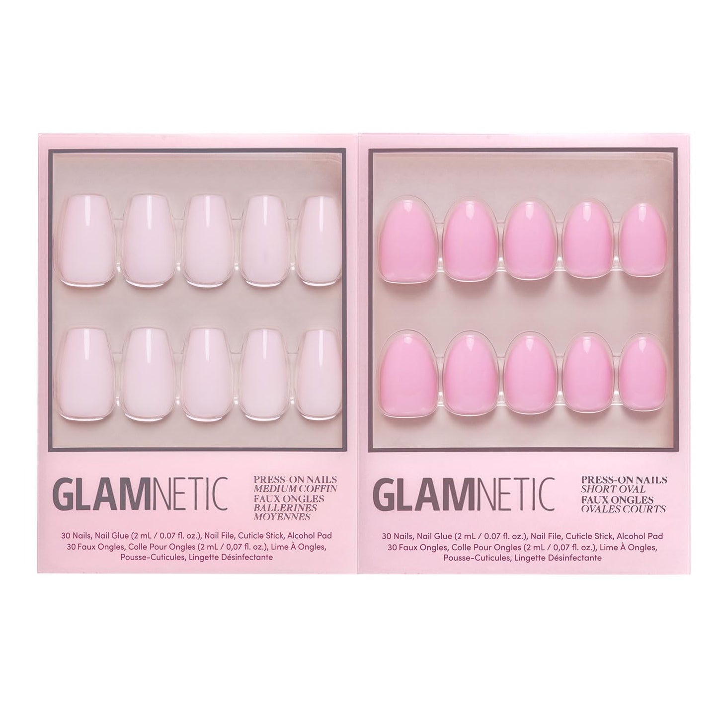 Glamnetic Press-On Nails Bundle - Blush Dream & Think Pink | Medium Coffin Milky Fake Nails | Light Pastel Short Oval Fake Nails | Durable, Salon-Quality Nail Kits