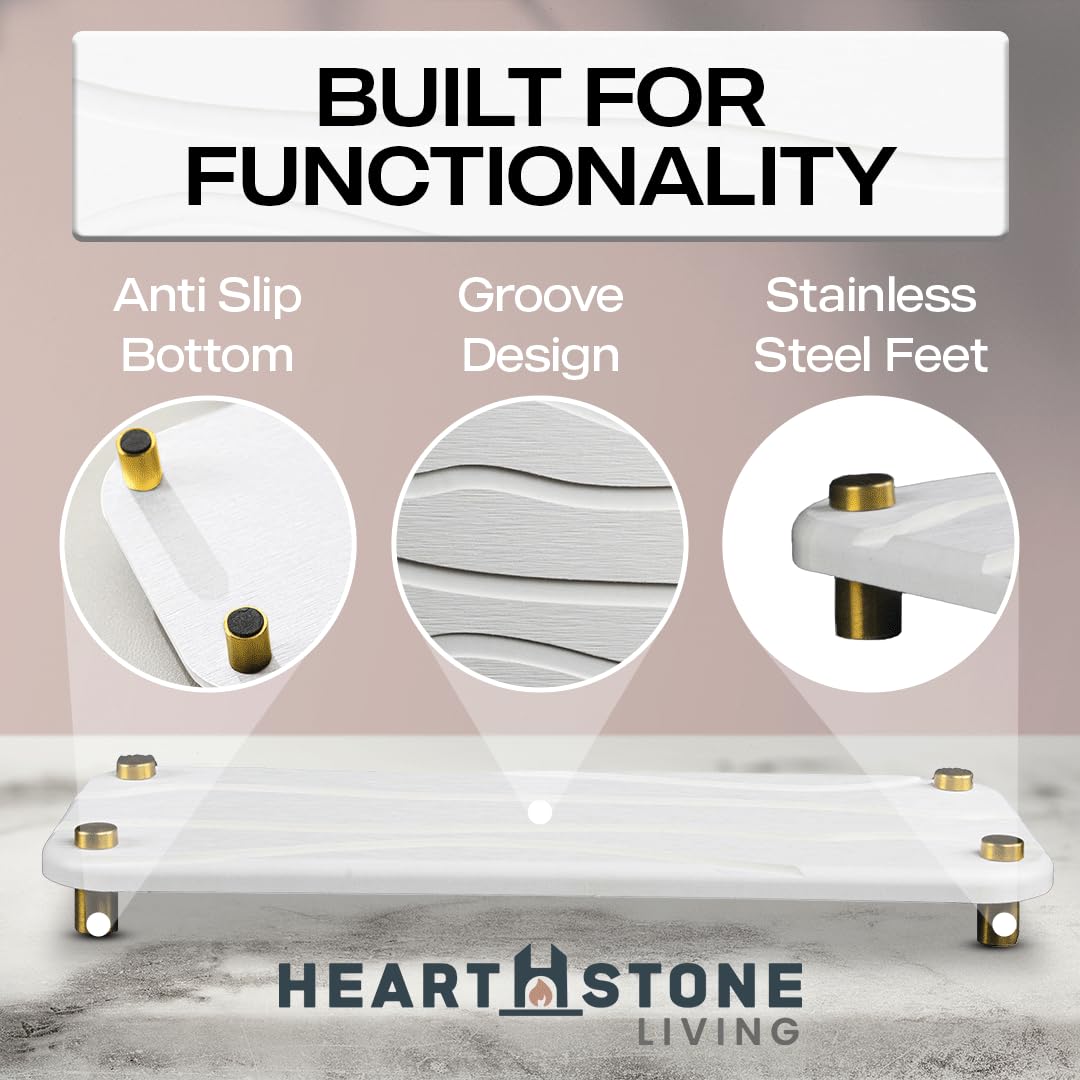 2-Piece Water Absorbing Stone Tray Set – Fast-Dry Diatomite Soap Trays for Bathroom & Kitchen Sink, Gold Finish