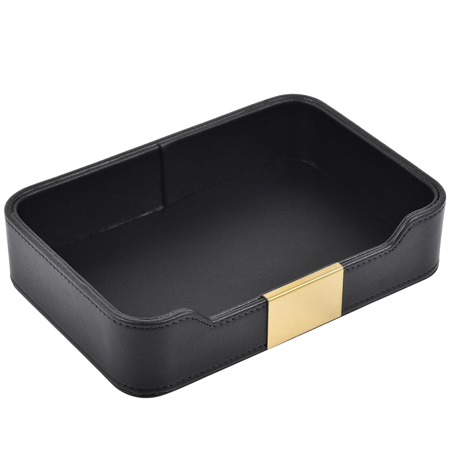 RHCSZ Luxury Leather Valet Tray Desktop Storage Organizer,Bedside Vanity Catchall Tray Nightstand Caddy Holder for Cosmetic,Jewelry,Watch,Keys,Phone,Wallet,Remote Controller,Pen,Black
