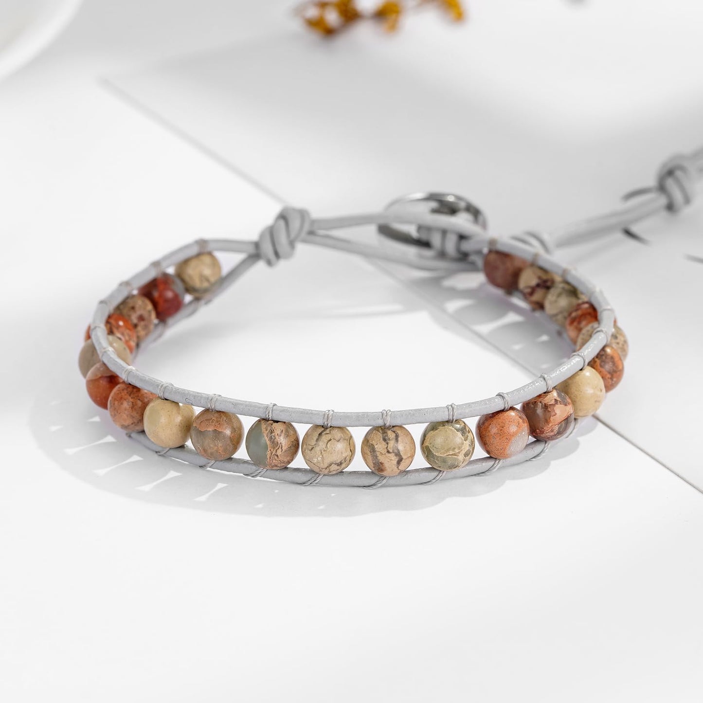 Plumiss Women Natural Agalmatolite 6mm Healing Stone Bead Wrap Bracelets Jewelry Gift