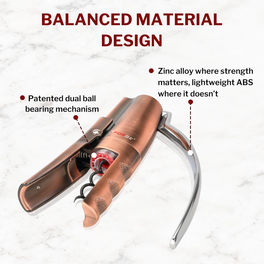 Forge Quality Compact Vertical Lever Corkscrew Wine Opener with Foil Cutter. 3 Seconds to Open a Bottle of Wine. Metallic Bronze