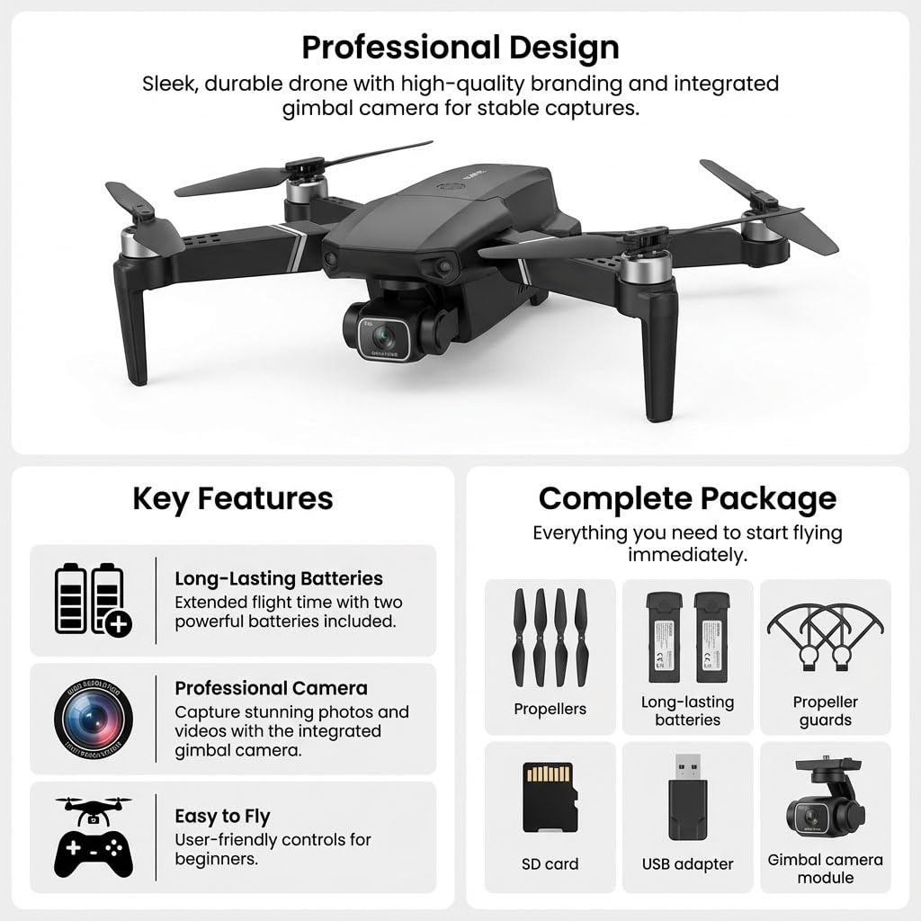 elecci E88 Drone with Screen Controller with SD card, Foldable Mini Drone for Beginners, 2 Batteries, 360° Flips Waypoint Fly, Active Obstacle Avoidance, One Key Take Off/Landing. (2 batteries - Black)