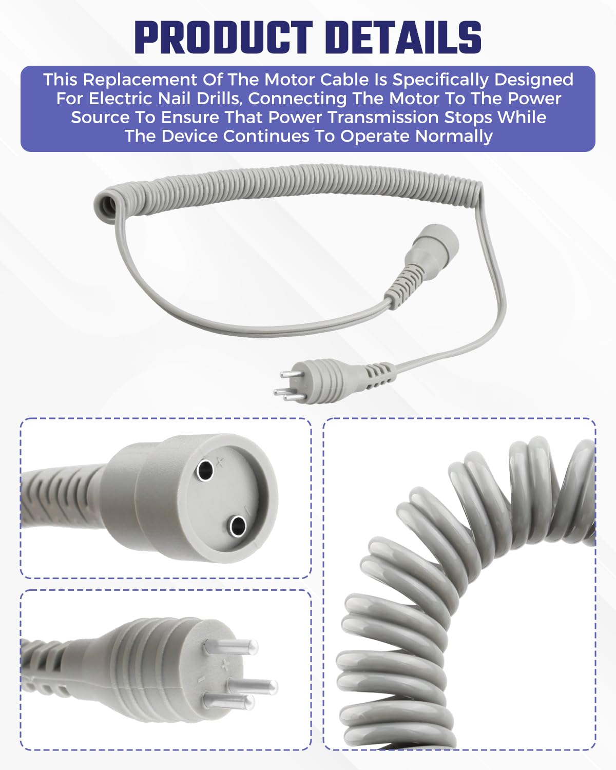 Nail Drill Replacement Motor Cord Fit for Mani-pro KP-60 KP60，Gray