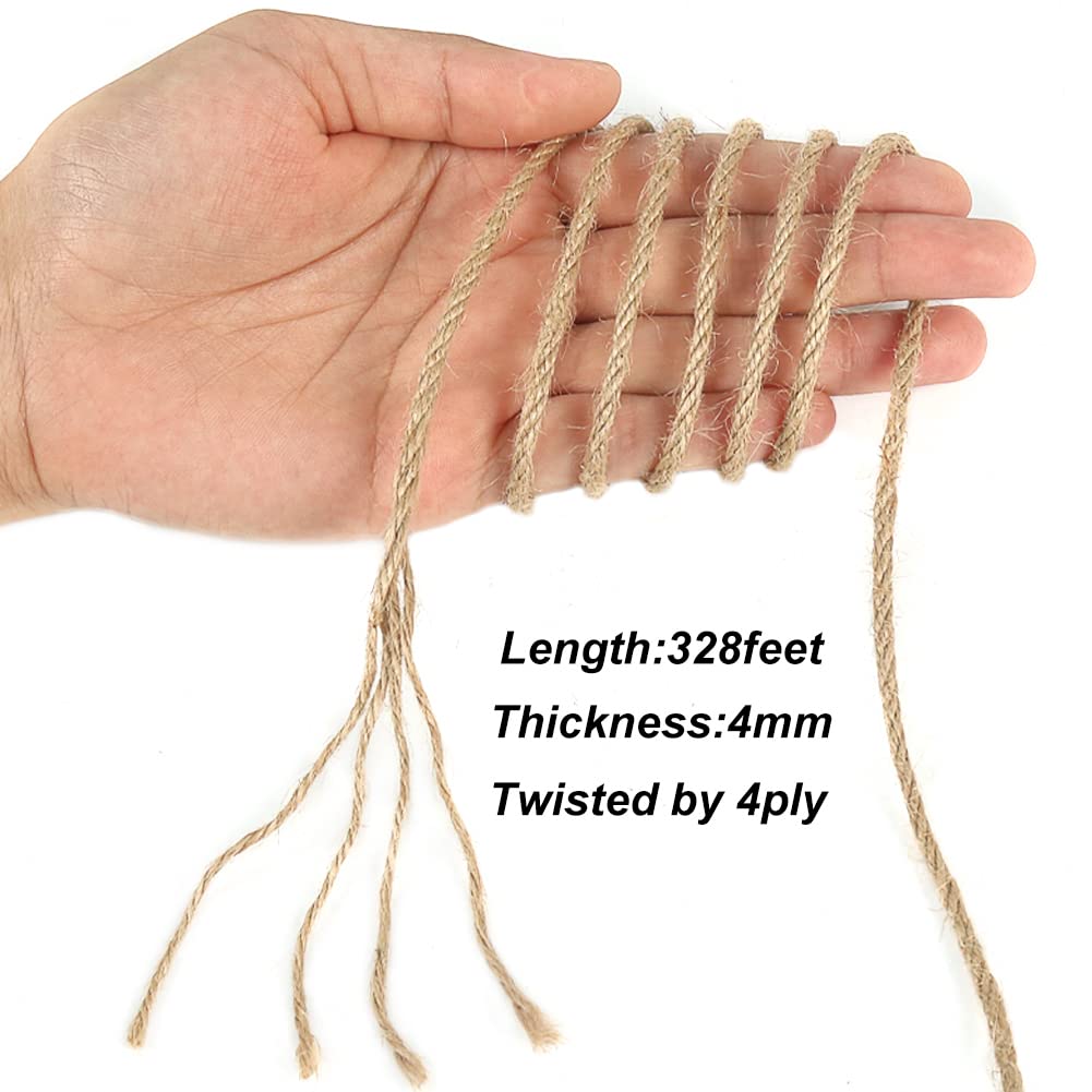 Vivifying 4mm Jute Twine, 328 Feet 4 Ply Natural Strong Brown Jute Rope for Garden Plants, Crafts, Hanging and Decoration