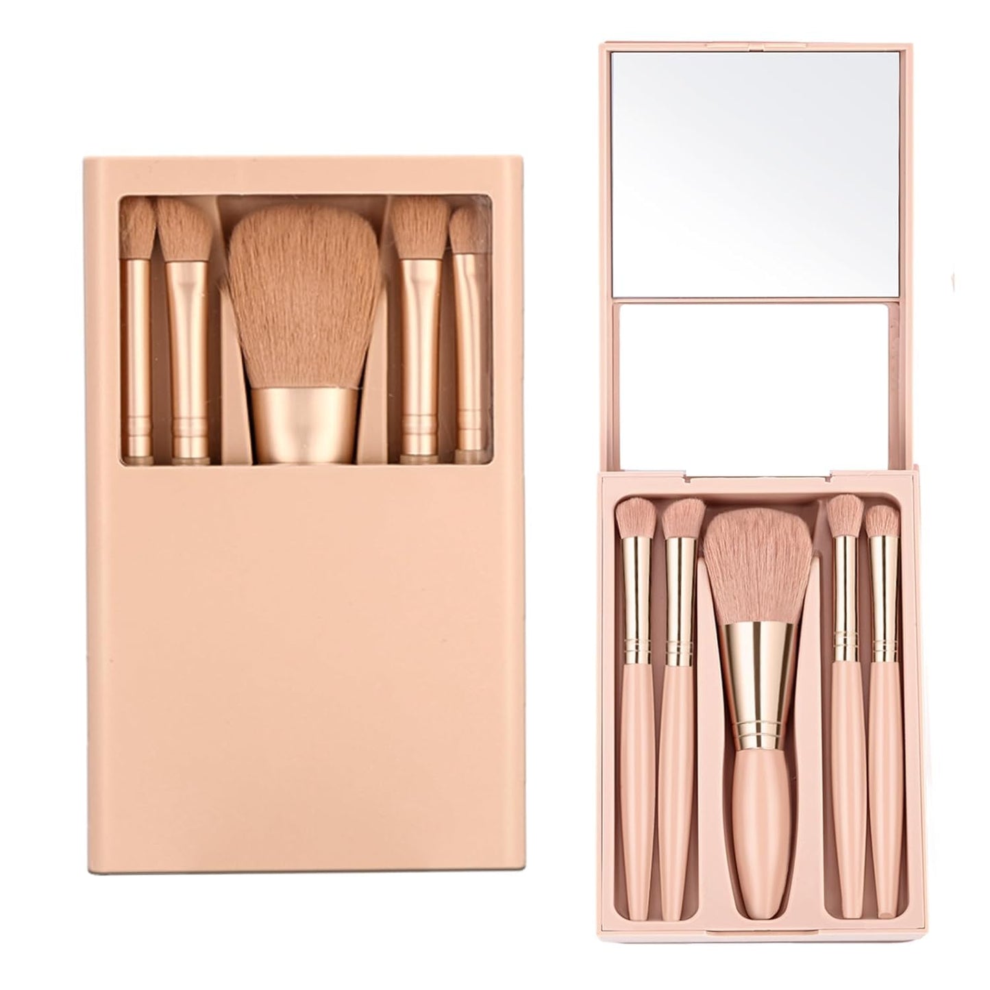 IRYCSSCE Eye Shadow Brush Set，2Sets Travel Makeup Brush Set With Case，Teen Brushes Makeup With Mirror，Kids Small Makeup Brush Kit，Girls Cosmetic Eyeshadow Brushes For Purse, Make Up Brushed (Apricot)