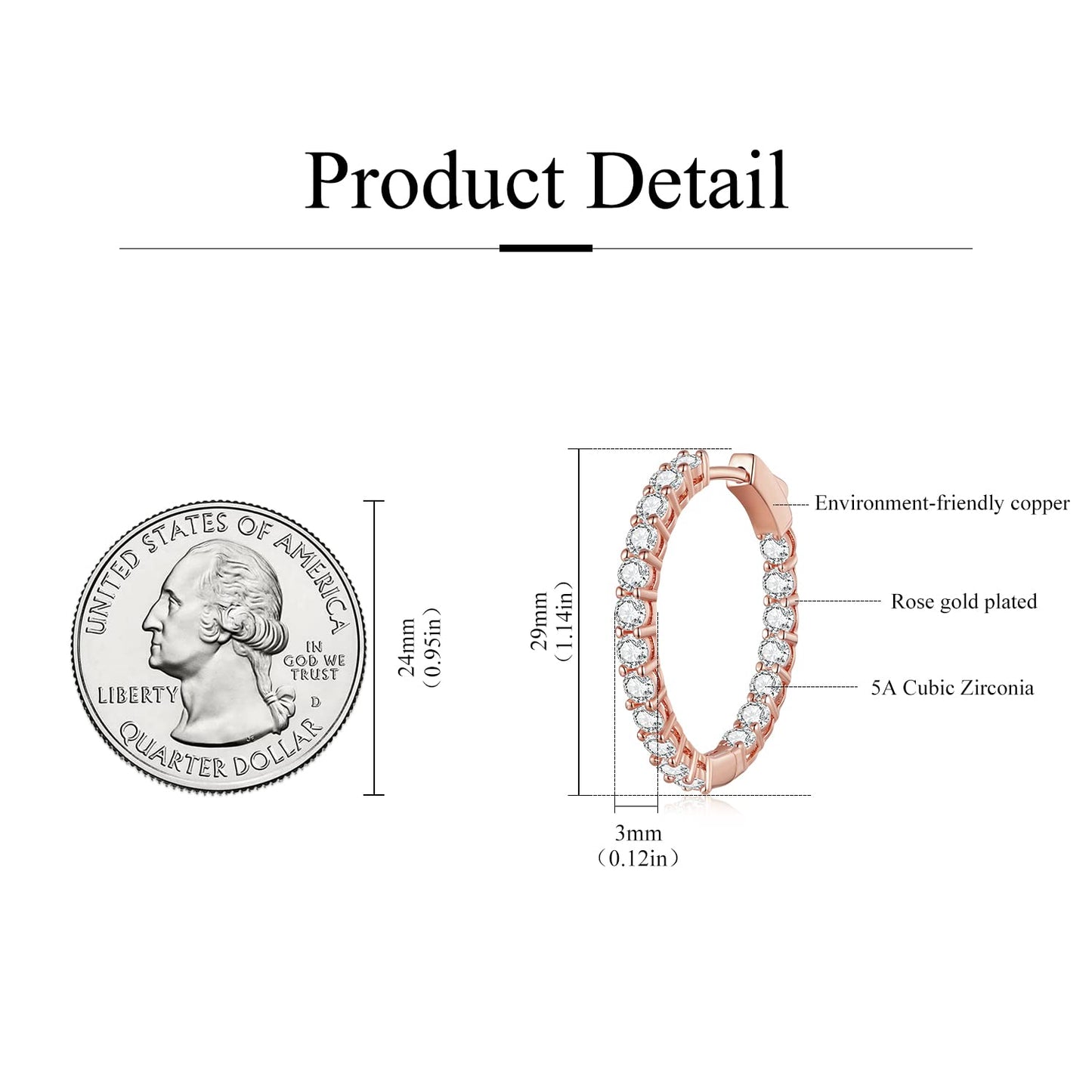 WOSTU Rose Gold Cubic Zirconia Hoop Earring - Hypoallergenic Copper Earring for Women for Special Occasions
