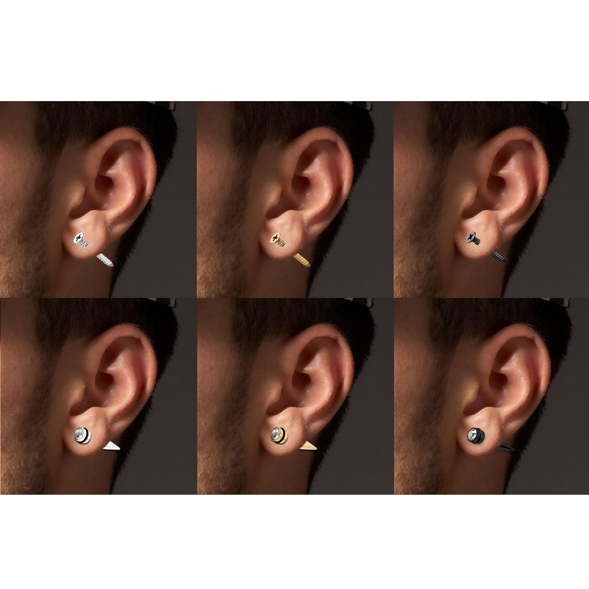Aroncent 12PCS Men's Stainless Steel Fake Gauges Tunnel Cheater Piercing Jewelry Stud Earrings Set